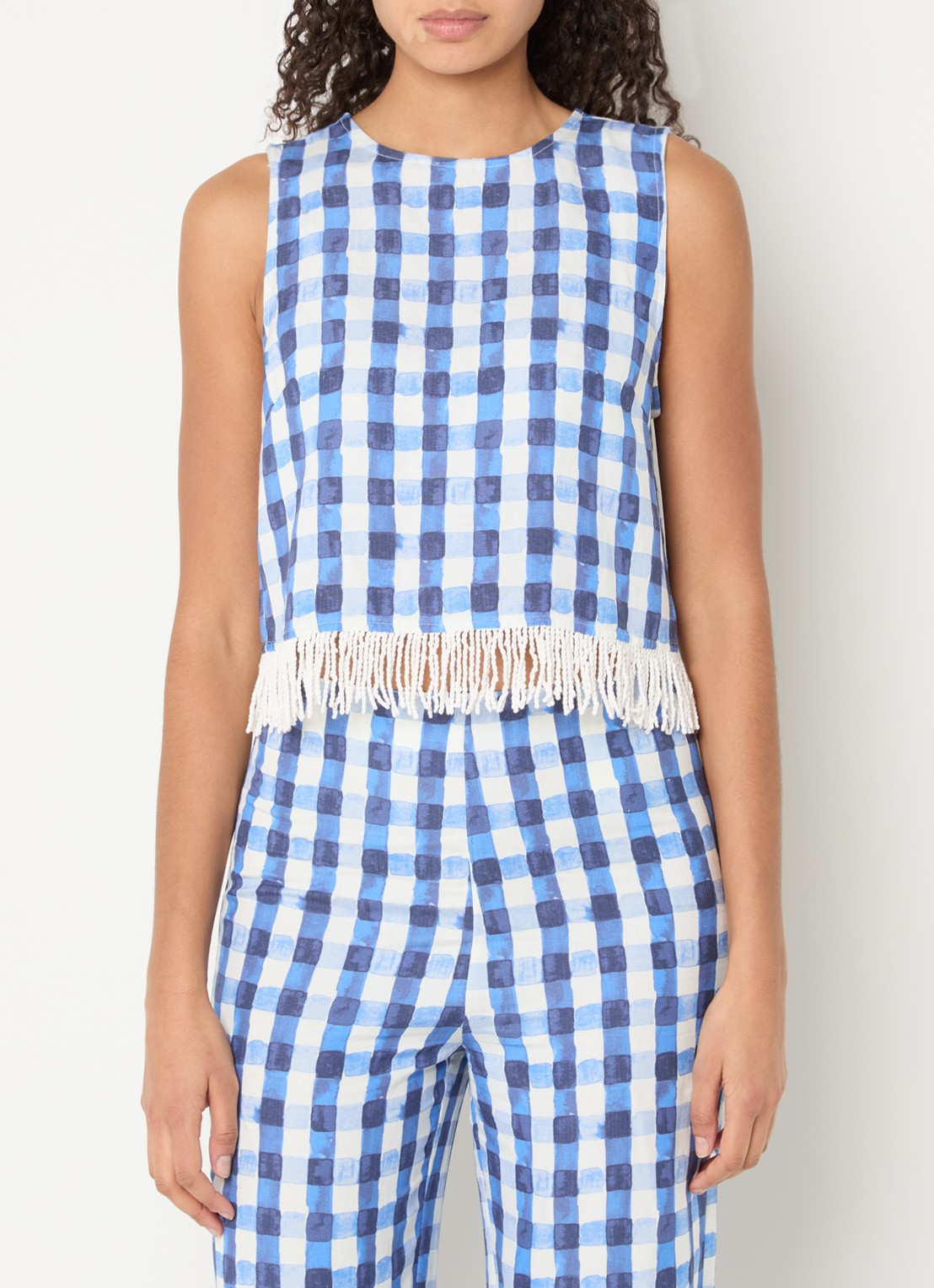 Fabienne Chapot Maxime croptop in linnenblend met ruitdessin - detail 2 blauw