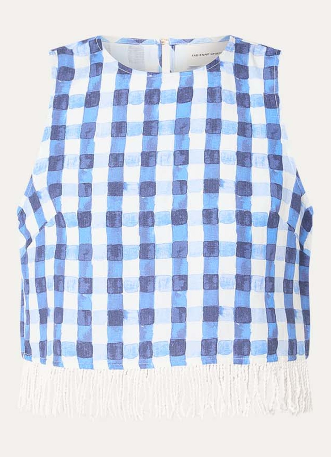 Fabienne Chapot Maxime croptop in linnenblend met ruitdessin - voorkant 3 blauw
