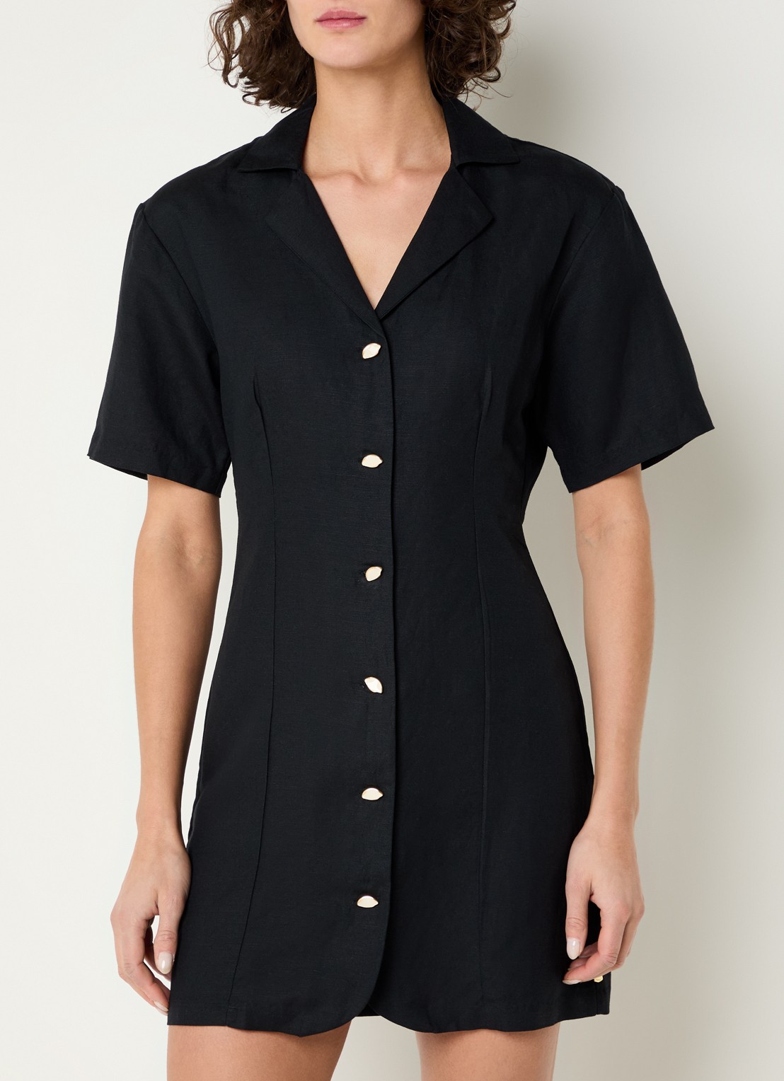 Fabienne Chapot Melody mini blousejurk in linnenblend  - detail zwart