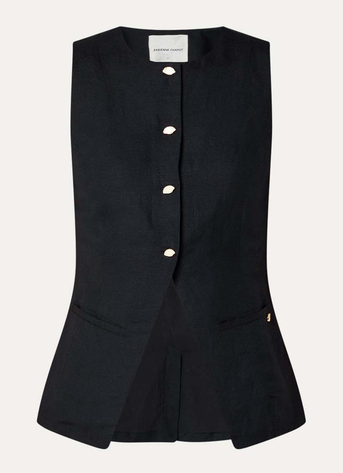Fabienne Chapot Mercy gilet in linnenblend met paspelzakken - voorkant 3 zwart