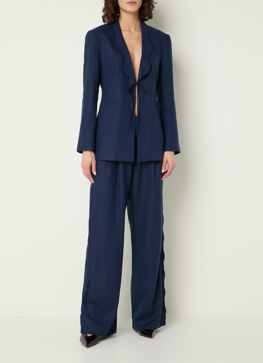 Fabienne Chapot Millor blazer in linnenblend met paspelzakken - voorkant 4 donkerblauw