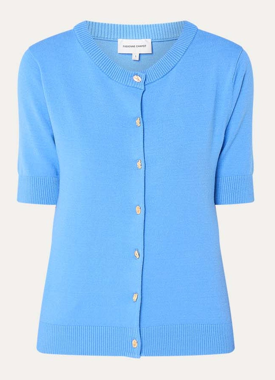 Fabienne Chapot Molly fijngebreid vest met ronde hals - voorkant 3 blauw