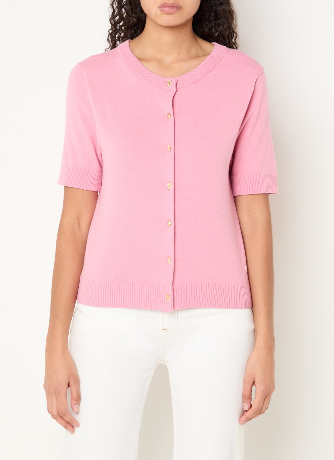 Fabienne Chapot Molly fijngebreid vest met ronde hals - detail 2 roze
