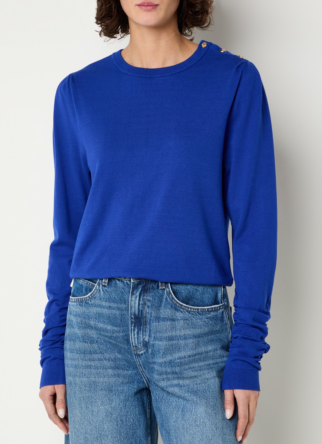 Fabienne Chapot Molly fijngebreide pullover met plooidetail - detail 3 kobaltblauw