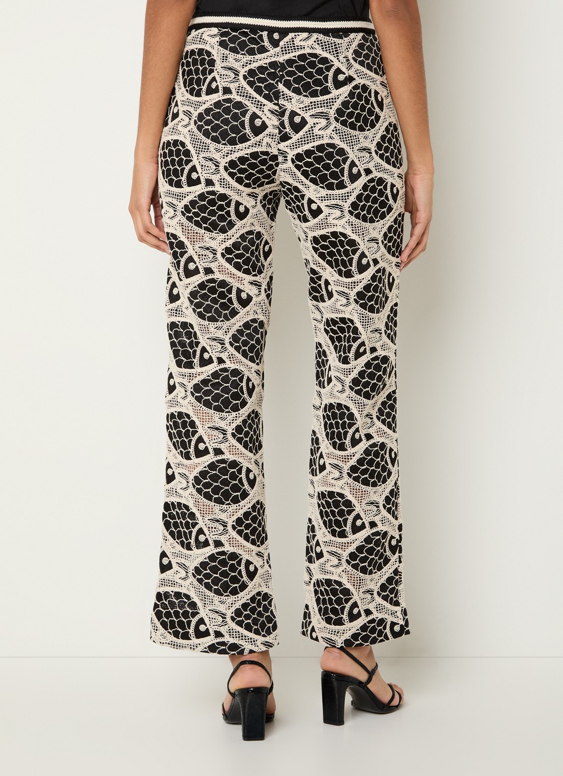 Fabienne Chapot Mora high waist flared fit broek met borduring - achterkant zwart