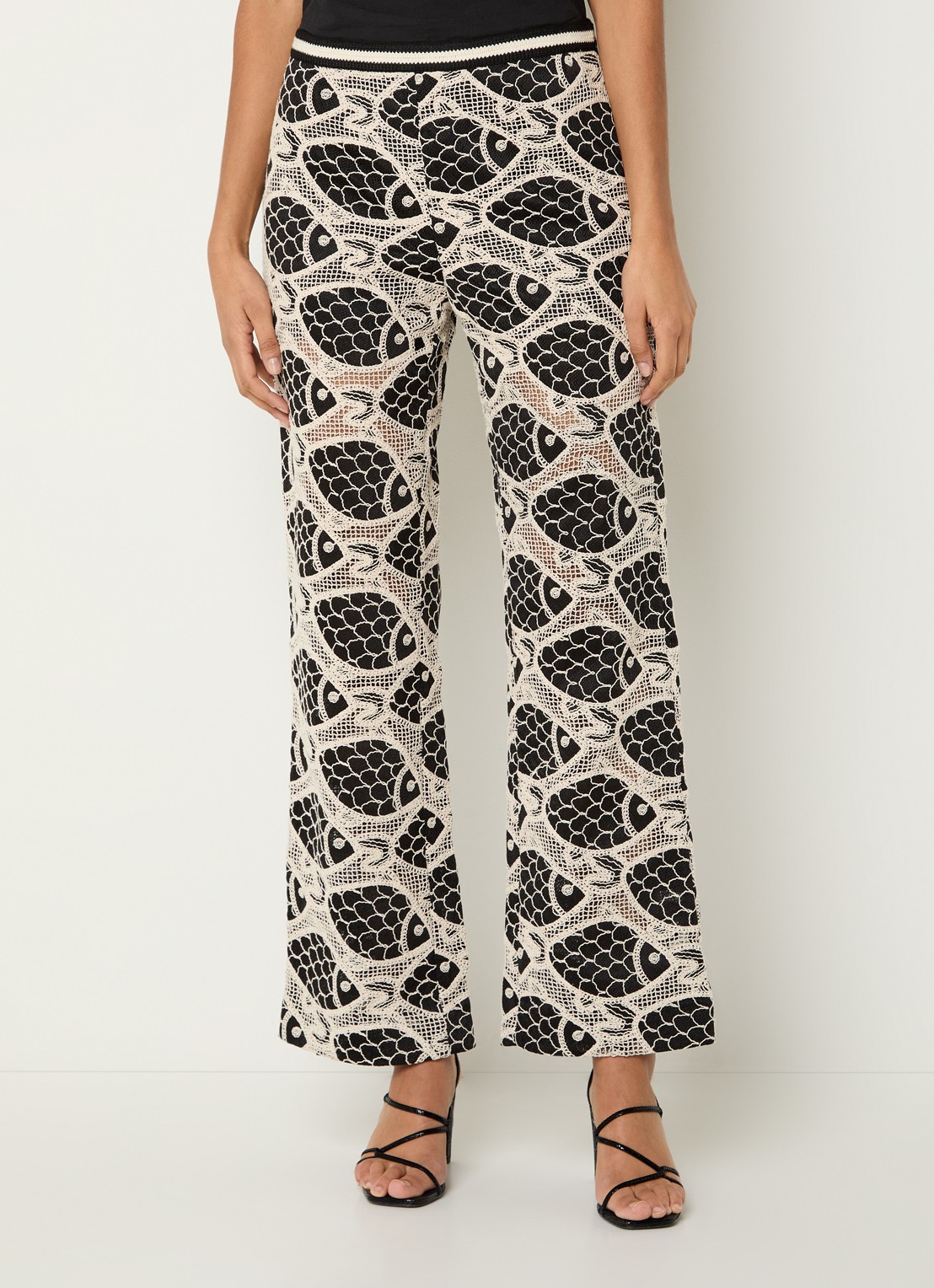 Fabienne Chapot Mora high waist flared fit broek met borduring - detail 2 zwart