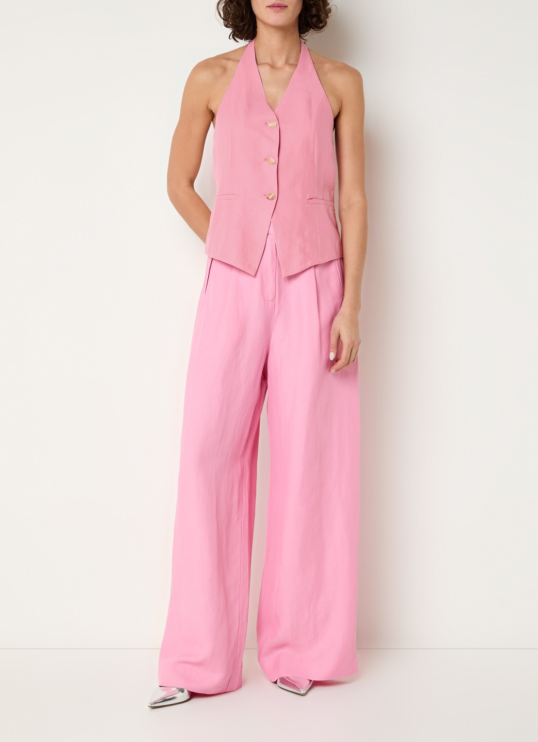 Fabienne Chapot Muro gilet in linnenblend - voorkant 2 roze