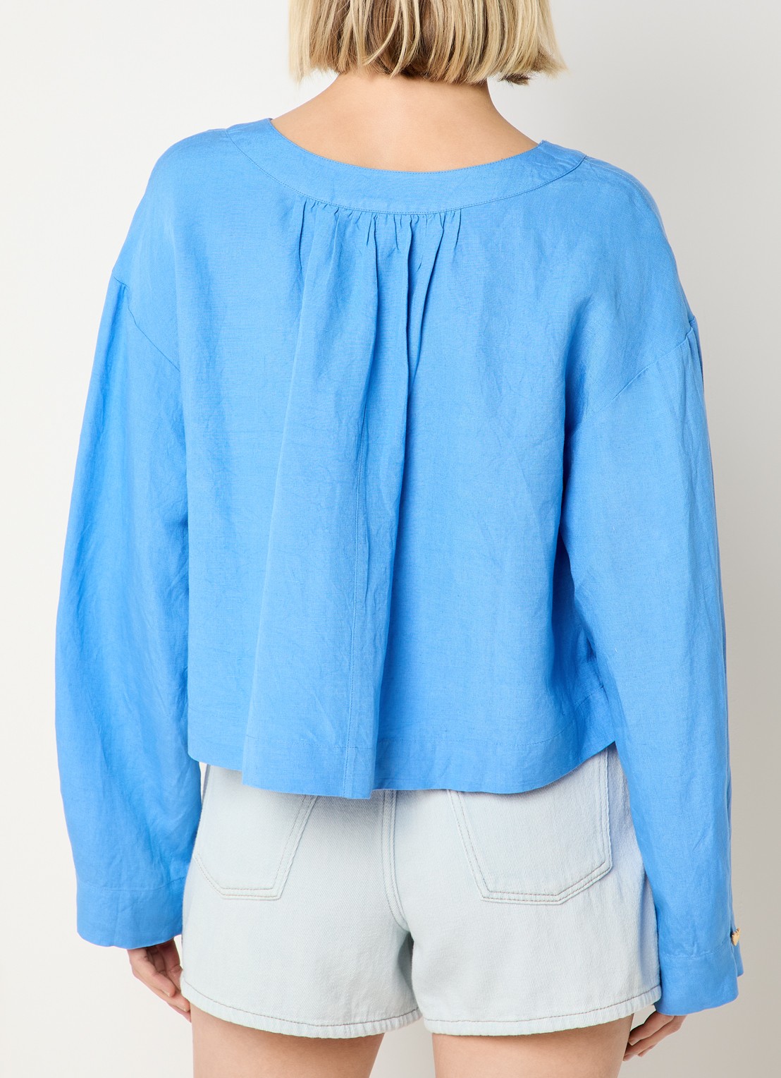 Fabienne Chapot Nana tuniek in linnenblend met V-hals - achterkant 4 blauw