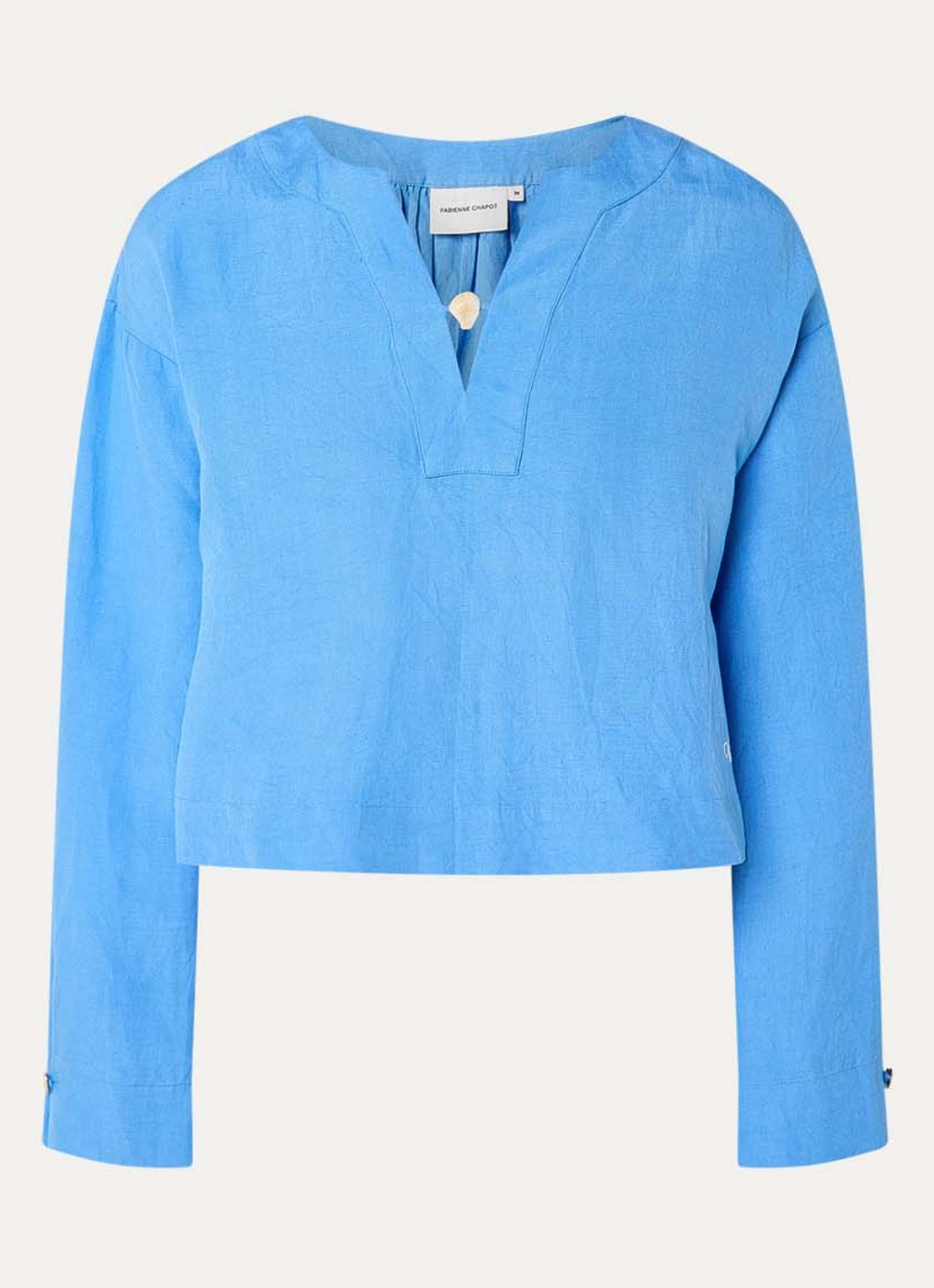 Fabienne Chapot Nana tuniek in linnenblend met V-hals - voorkant blauw