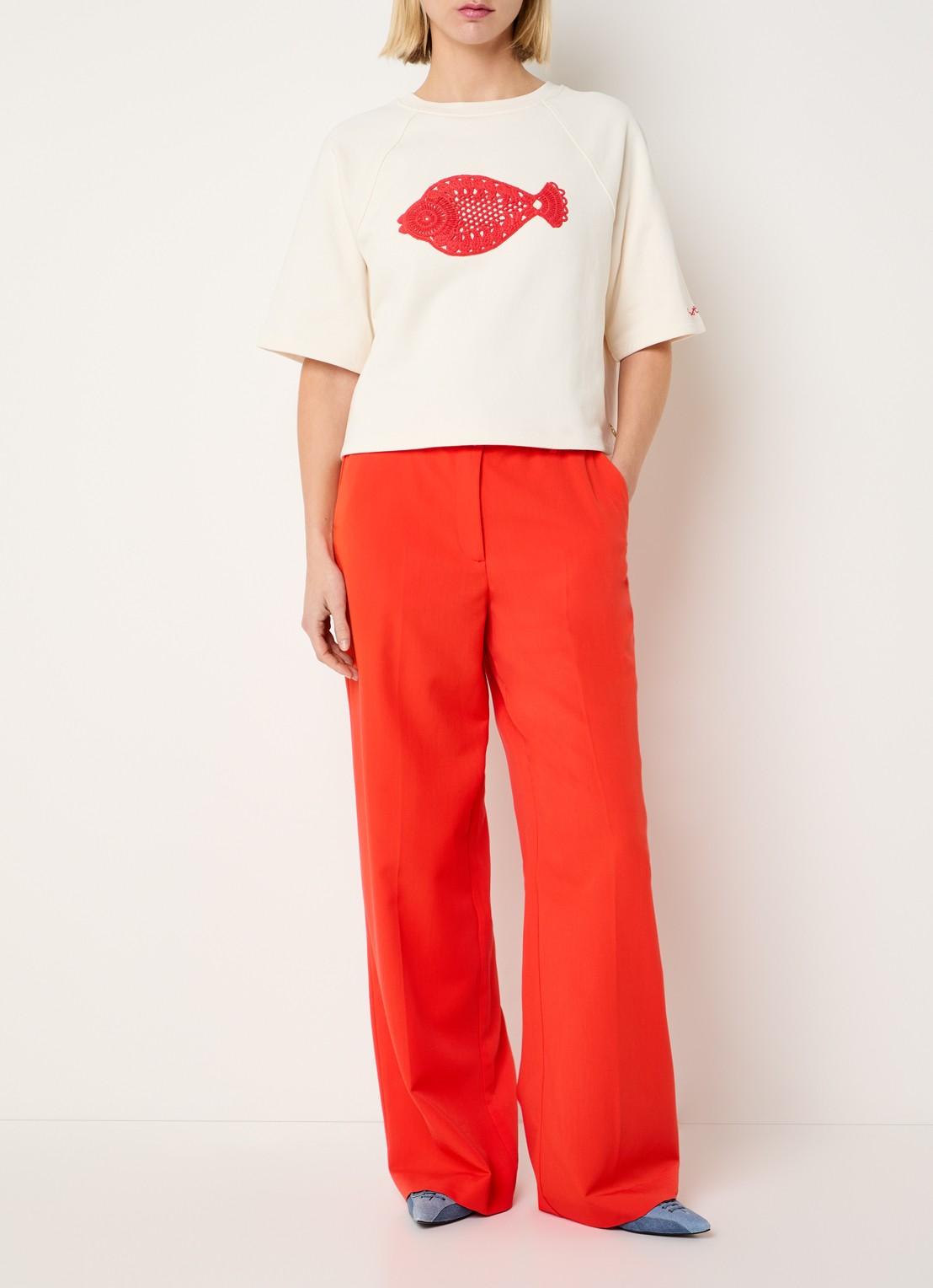 Fabienne Chapot Nanda sweater met crochet detail - voorkant 4 gebroken wit