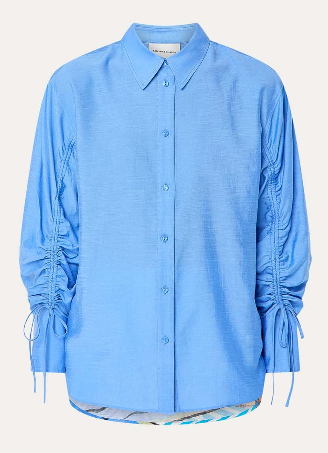 Fabienne Chapot Navina blouse in linnenblend met backprint - voorkant blauw
