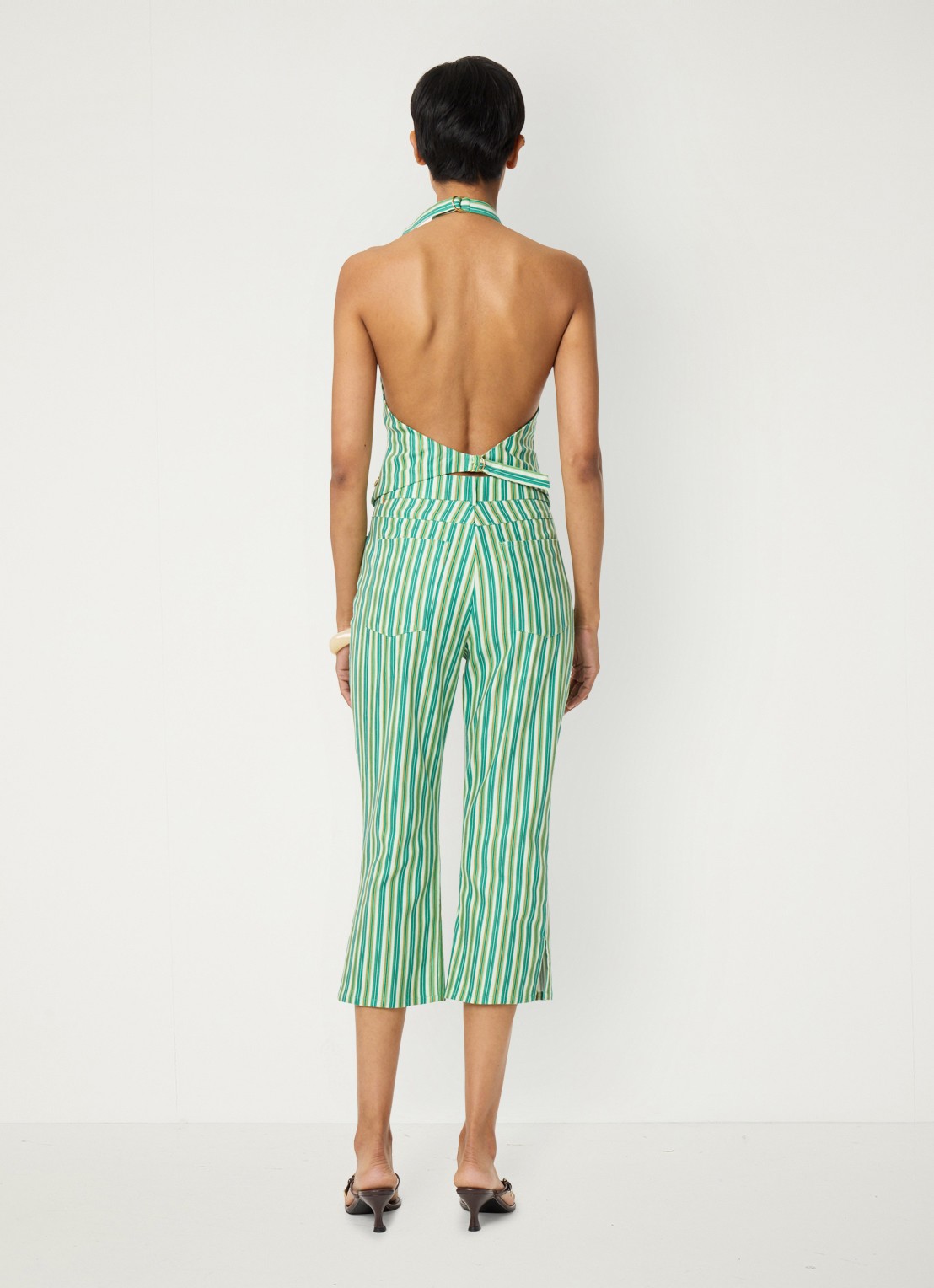 Fabienne Chapot Nazare gilet met streepprint en rugdecolleté - achterkant groen