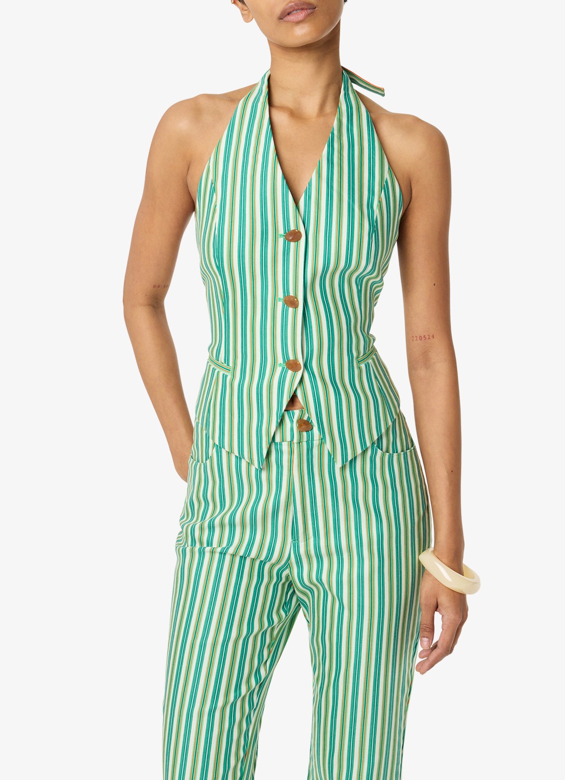 Fabienne Chapot Nazare gilet met streepprint en rugdecolleté - detail 4 groen