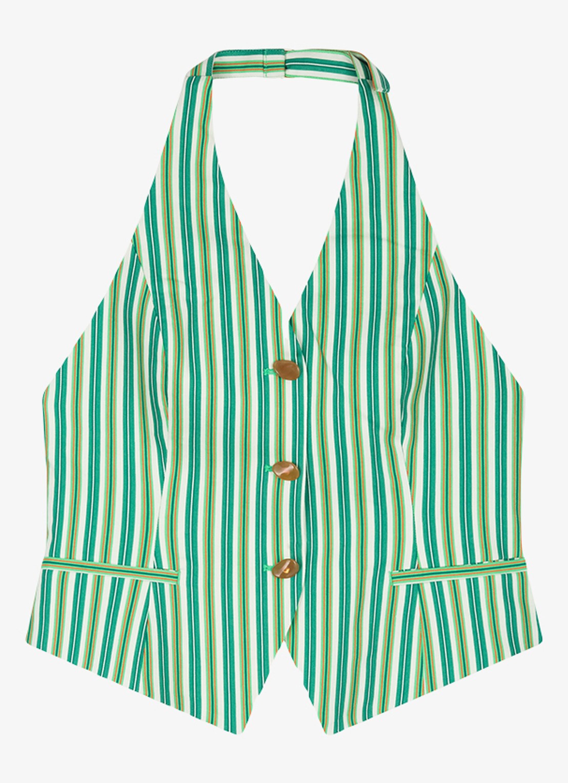 Fabienne Chapot Nazare gilet met streepprint en rugdecolleté - voorkant 2 groen