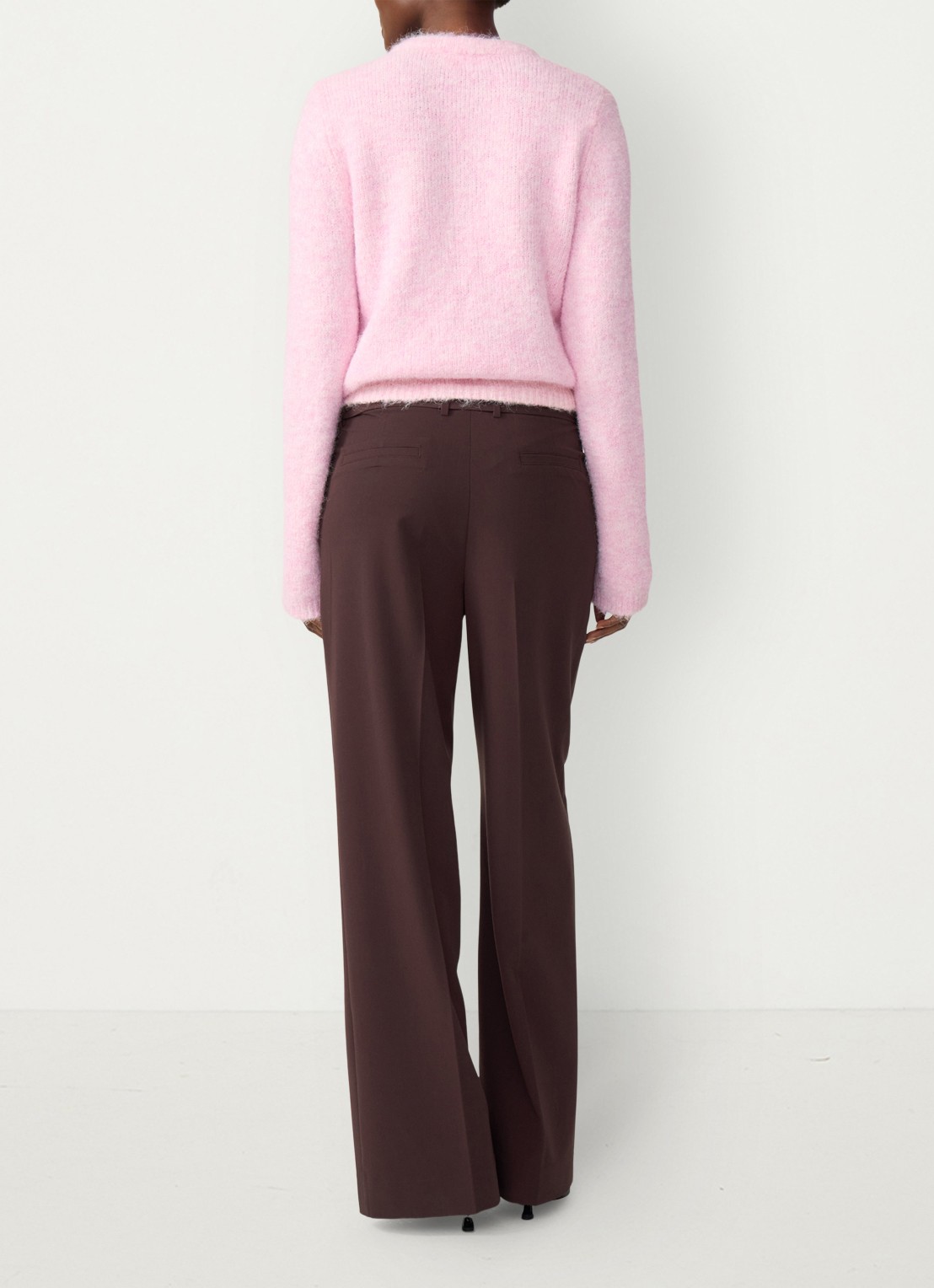 Fabienne Chapot Nelsan high waist wide fit pantalon met ceintuur - achterkant chocoladebruin