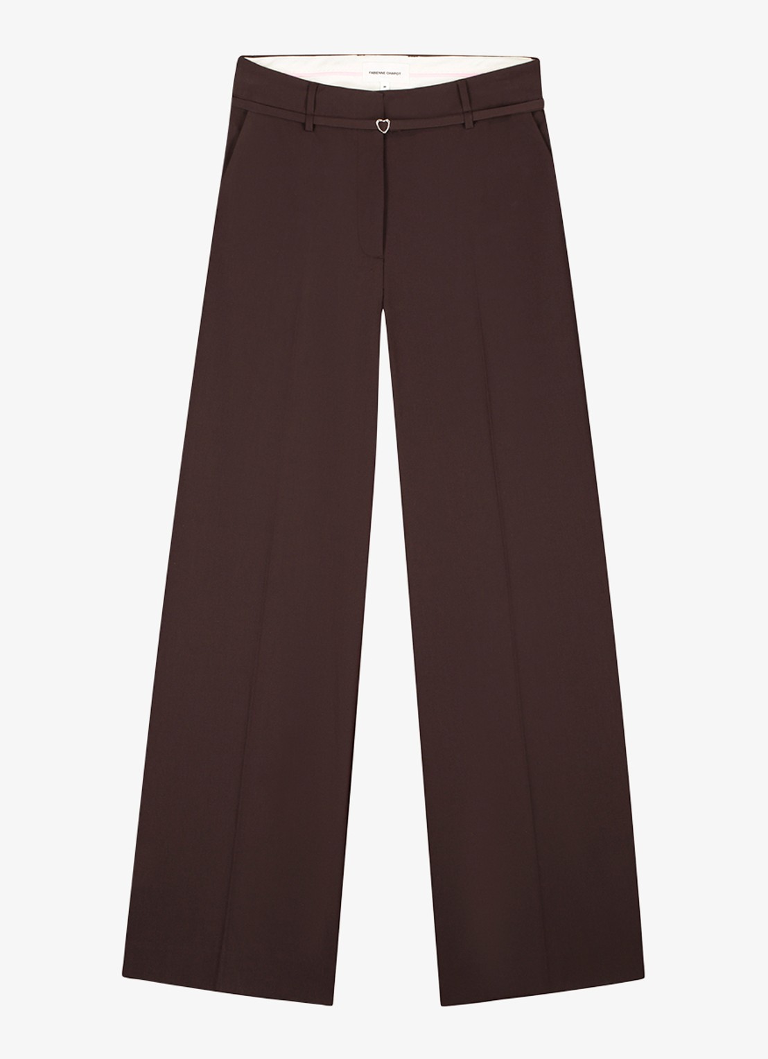 Fabienne Chapot Nelsan high waist wide fit pantalon met ceintuur - voorkant 2 chocoladebruin