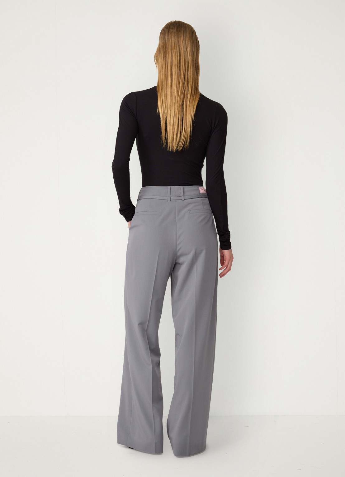Fabienne Chapot Nelsan high waist wide leg pantalon - achterkant grijs