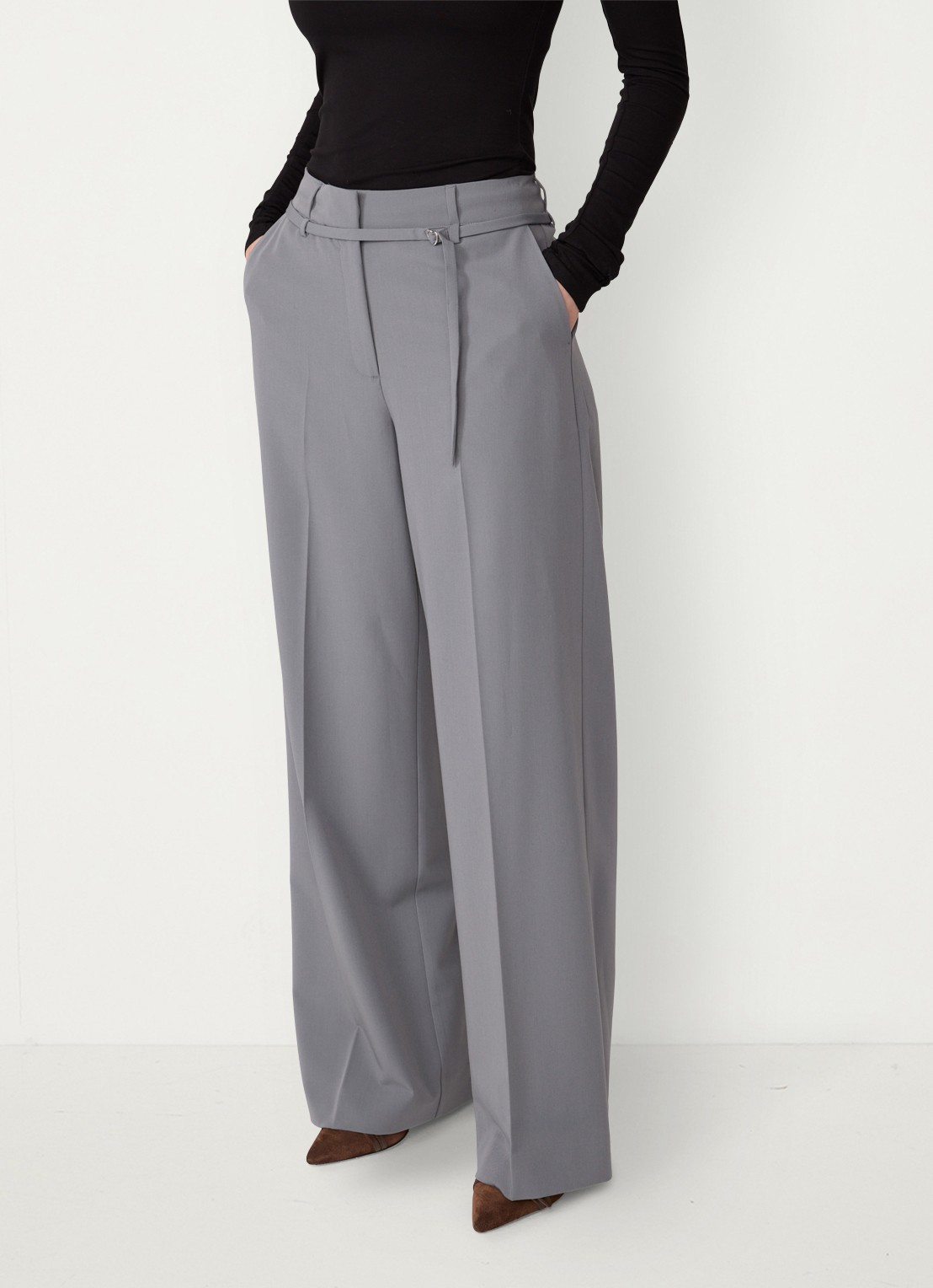 Fabienne Chapot Nelsan high waist wide leg pantalon - detail 4 grijs