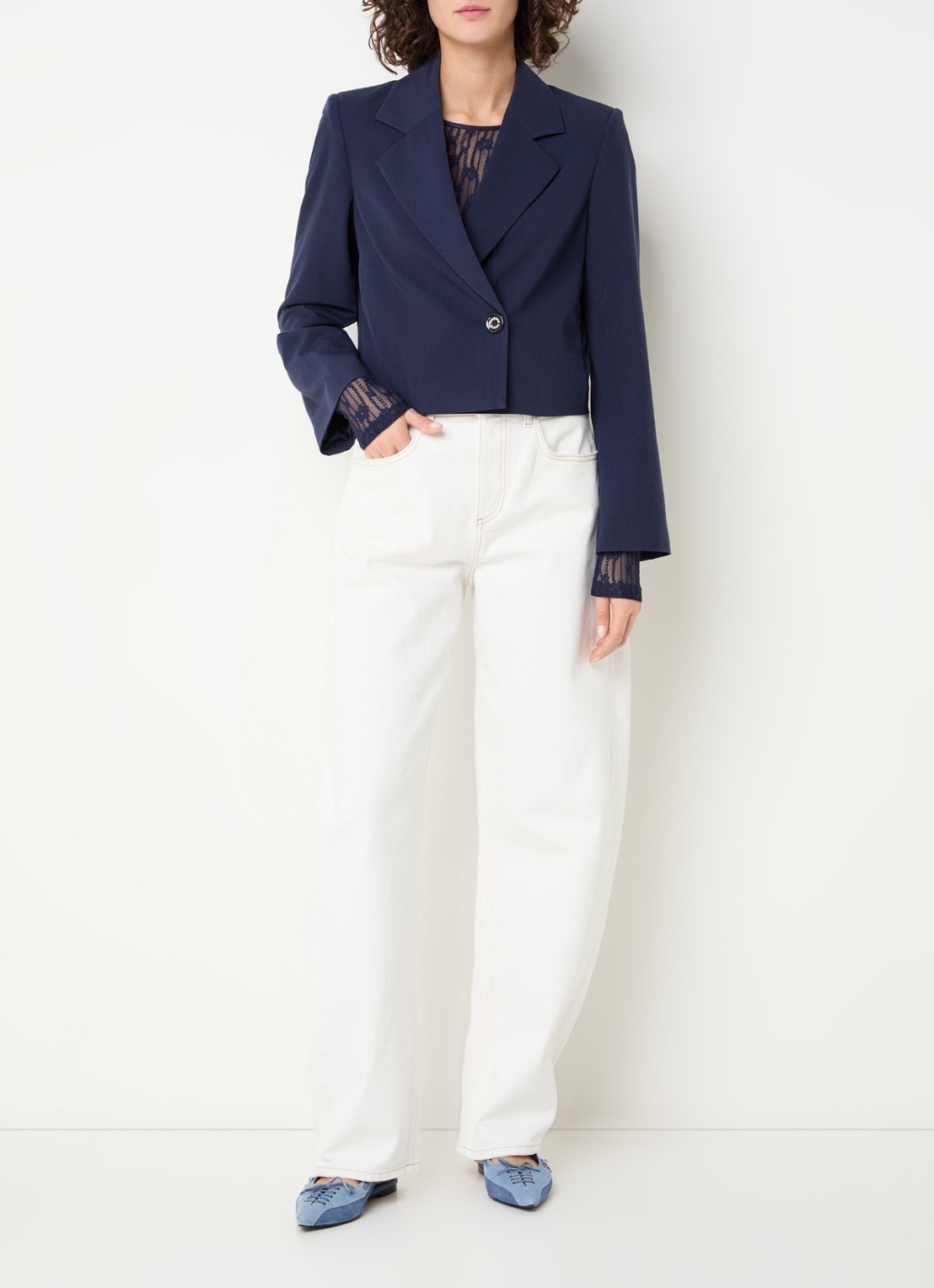 Fabienne Chapot Nena cropped blazer - voorkant 2 donkerblauw