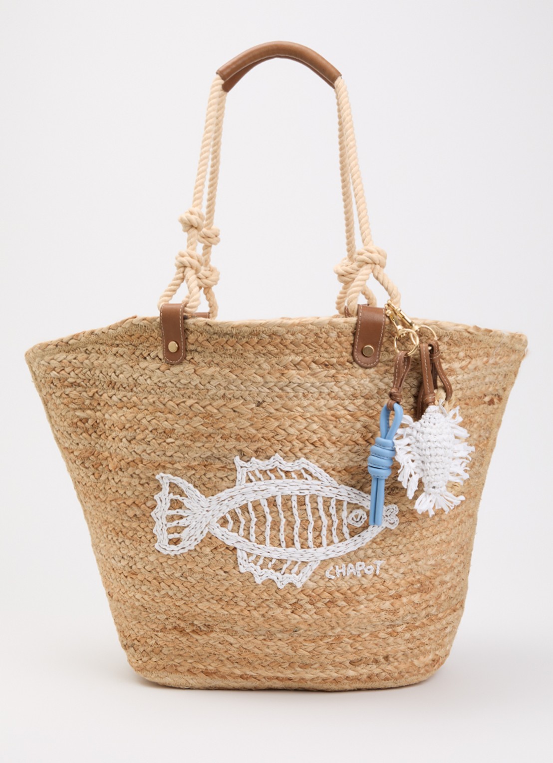Fabienne Chapot Nico At Sea shopper van raffia - voorkant 2 beige