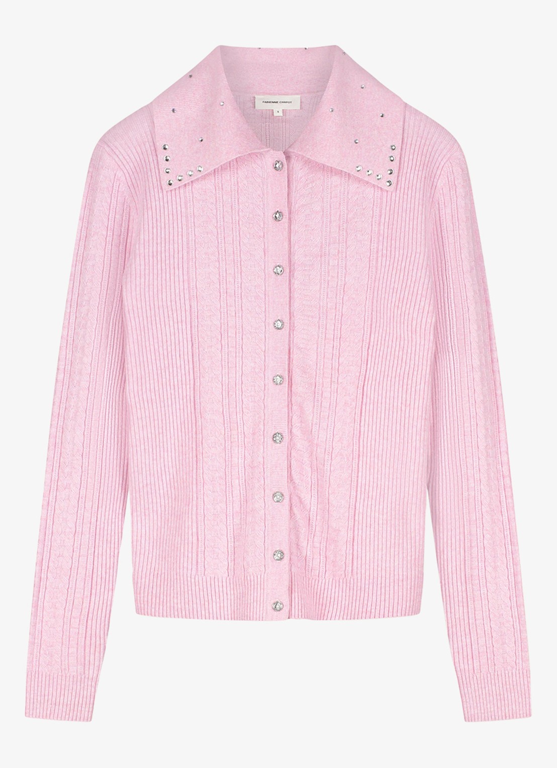 Fabienne Chapot Nova kabelgebreid vest met strass - voorkant roze