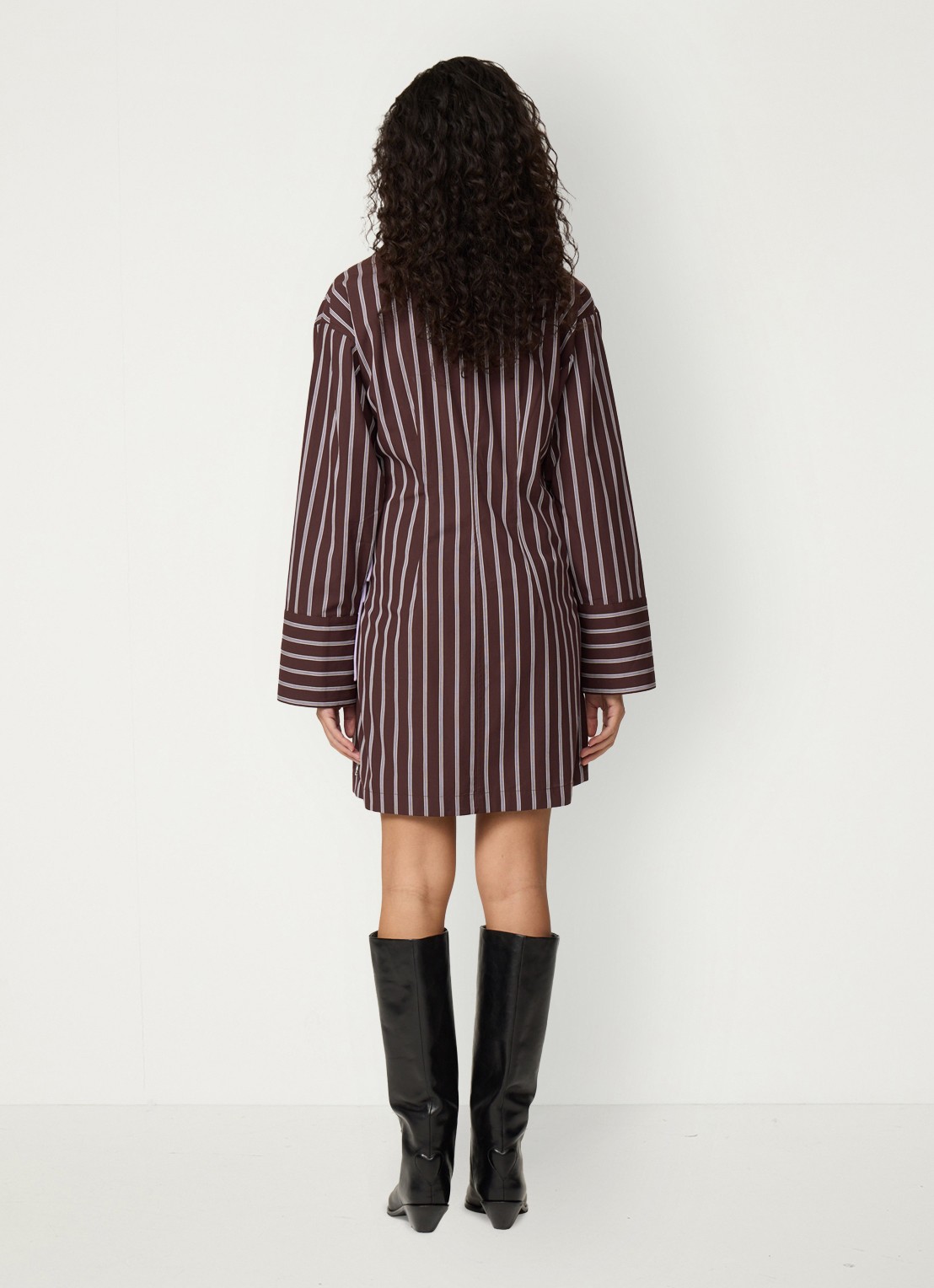 Fabienne Chapot Nova mini blousejurk met streepprint - achterkant donkerbruin