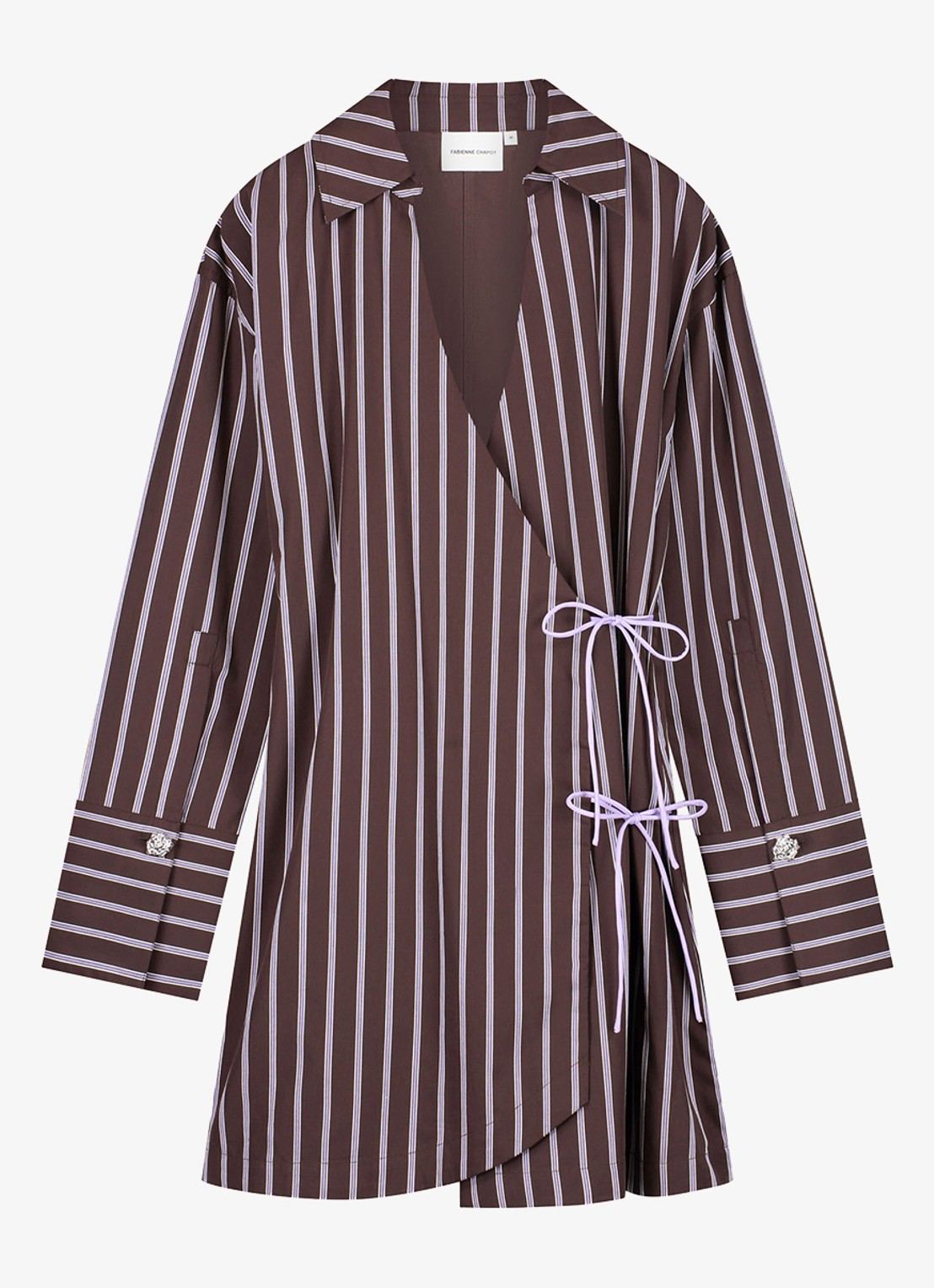 Fabienne Chapot Nova mini blousejurk met streepprint - voorkant 2 donkerbruin