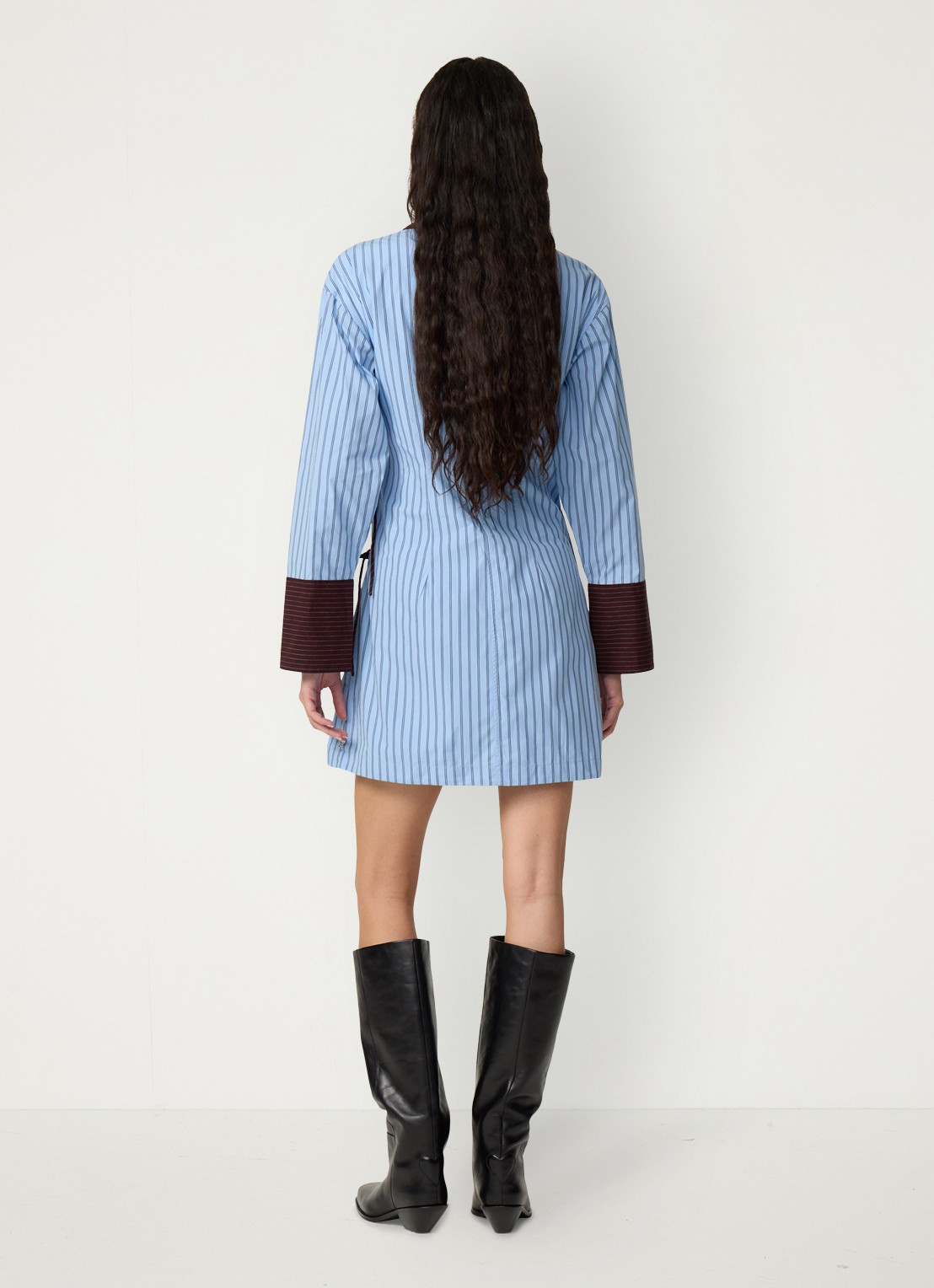 Fabienne Chapot Nova mini blousejurk met streepprint - achterkant 3 blauw