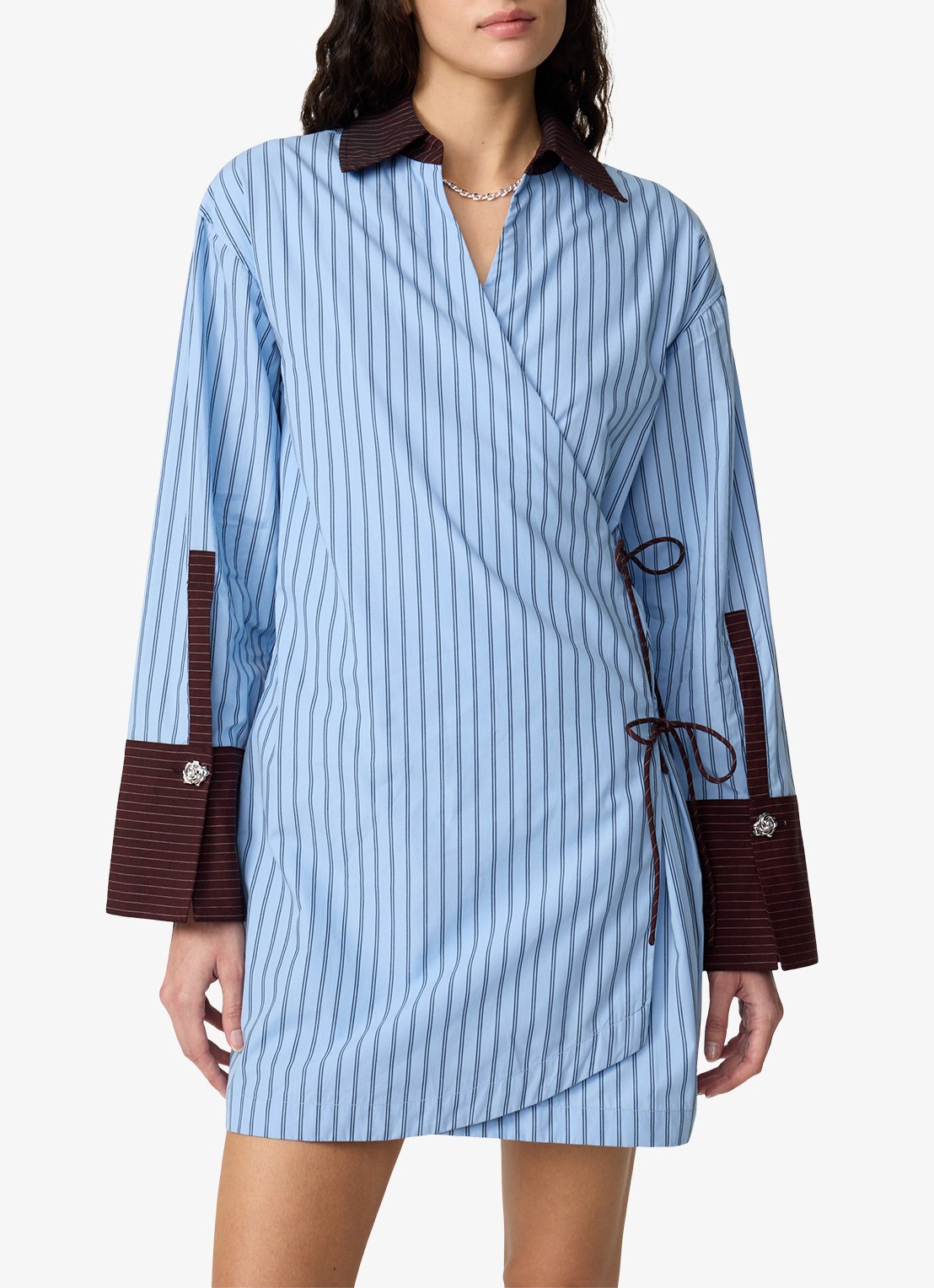 Fabienne Chapot Nova mini blousejurk met streepprint - detail blauw