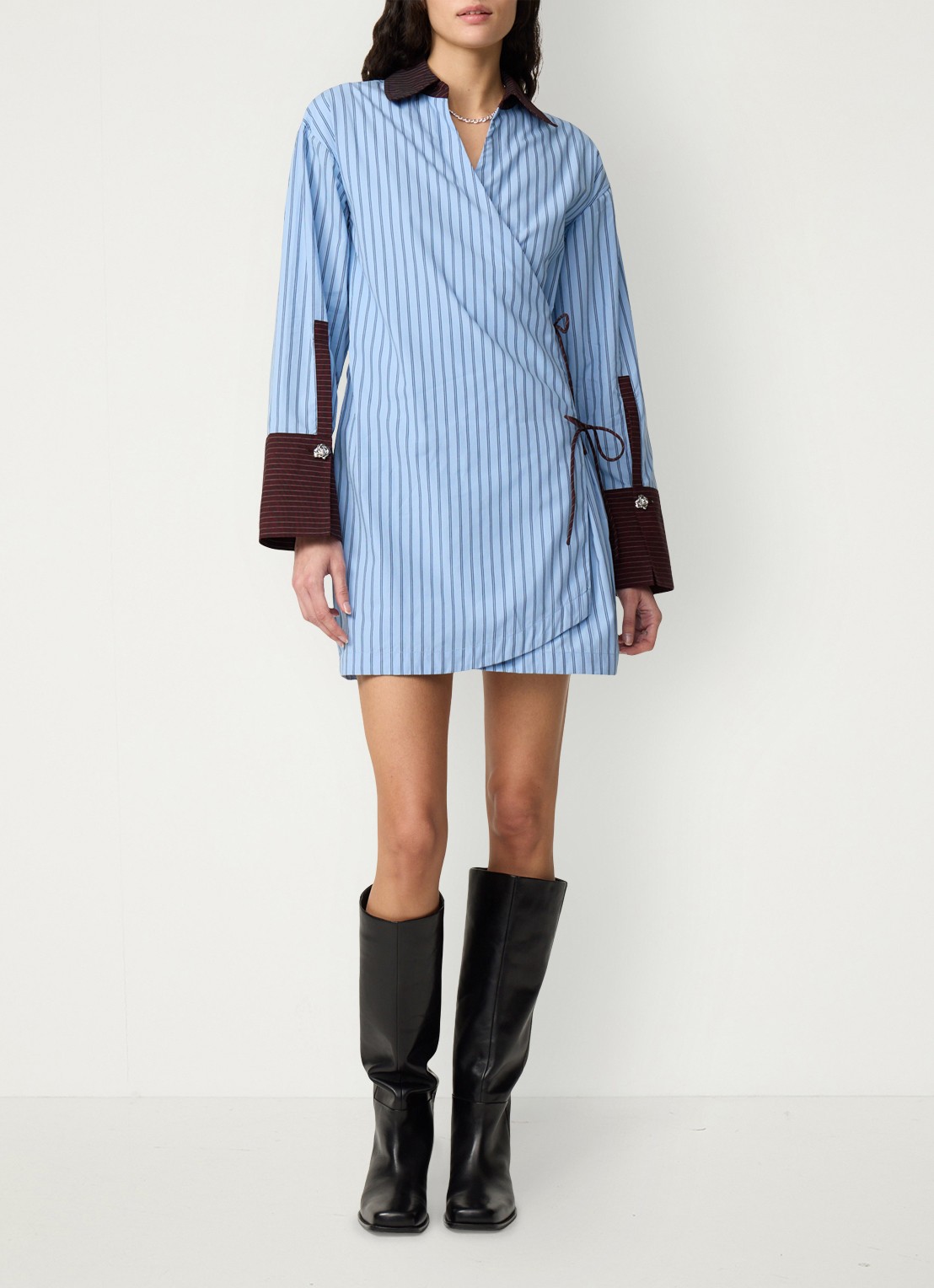 Fabienne Chapot Nova mini blousejurk met streepprint - voorkant 5 blauw