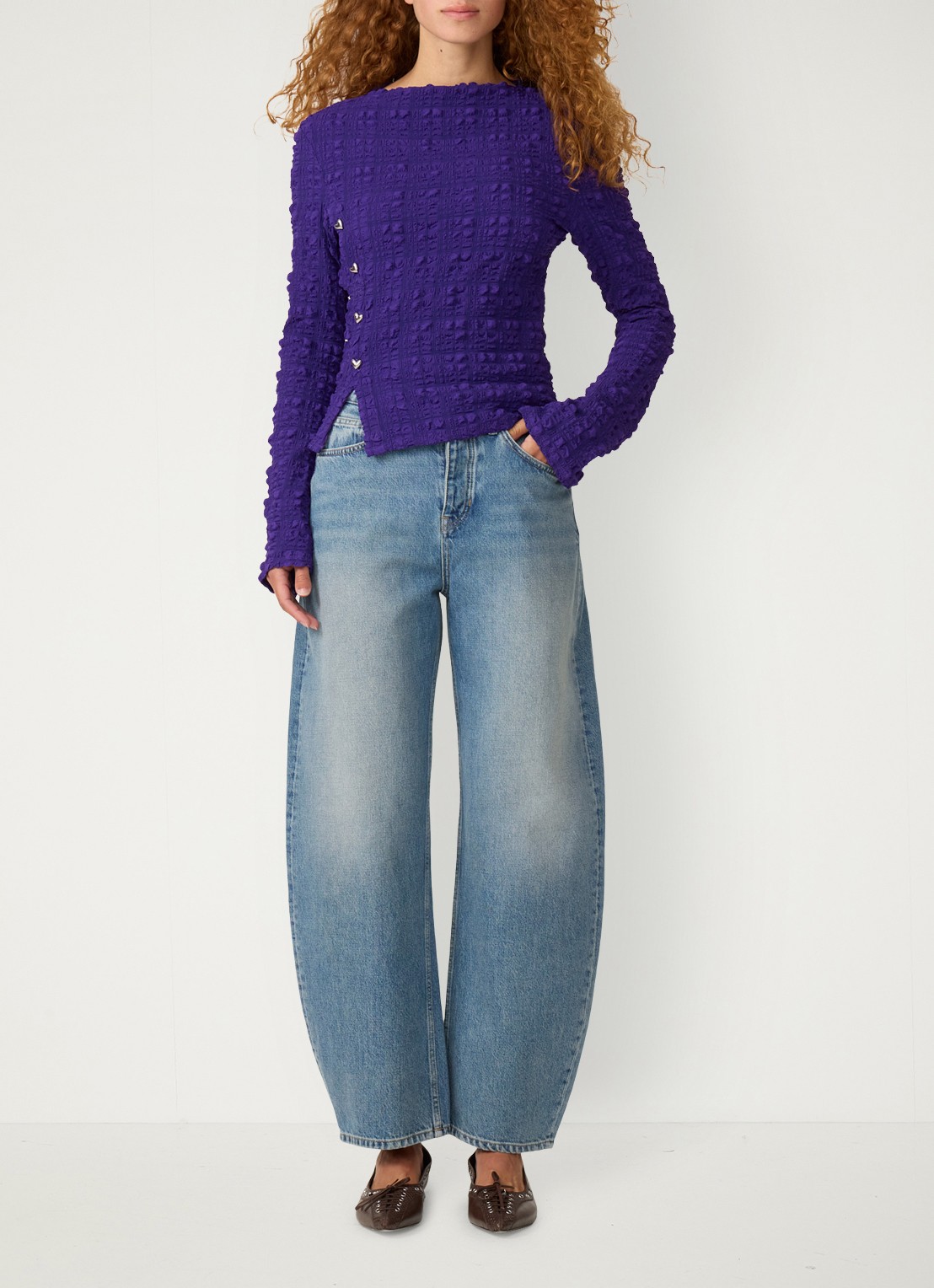 Fabienne Chapot Ola top met  asymmetrische split en boothals - voorkant 3 paars