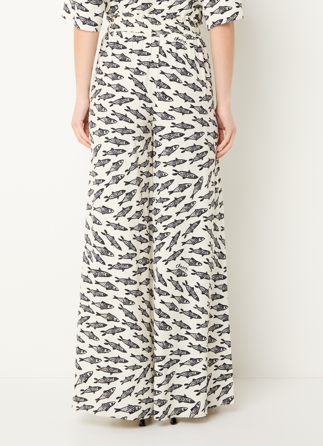 Fabienne Chapot Palapa high waist wide fit palazzo broek met print - achterkant gebroken wit