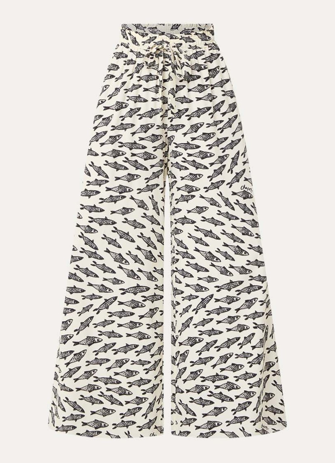 Fabienne Chapot Palapa high waist wide fit palazzo broek met print - voorkant 2 gebroken wit