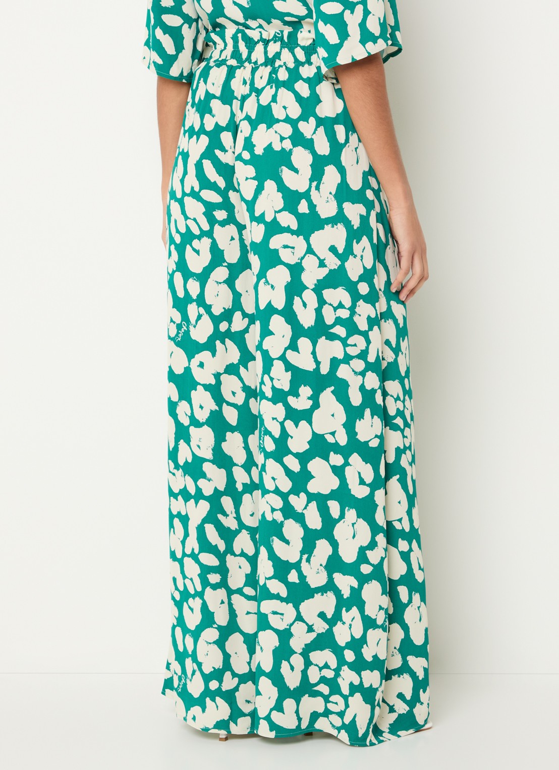 Fabienne Chapot Palapa high waist wide fit palazzo broek met print - achterkant groen