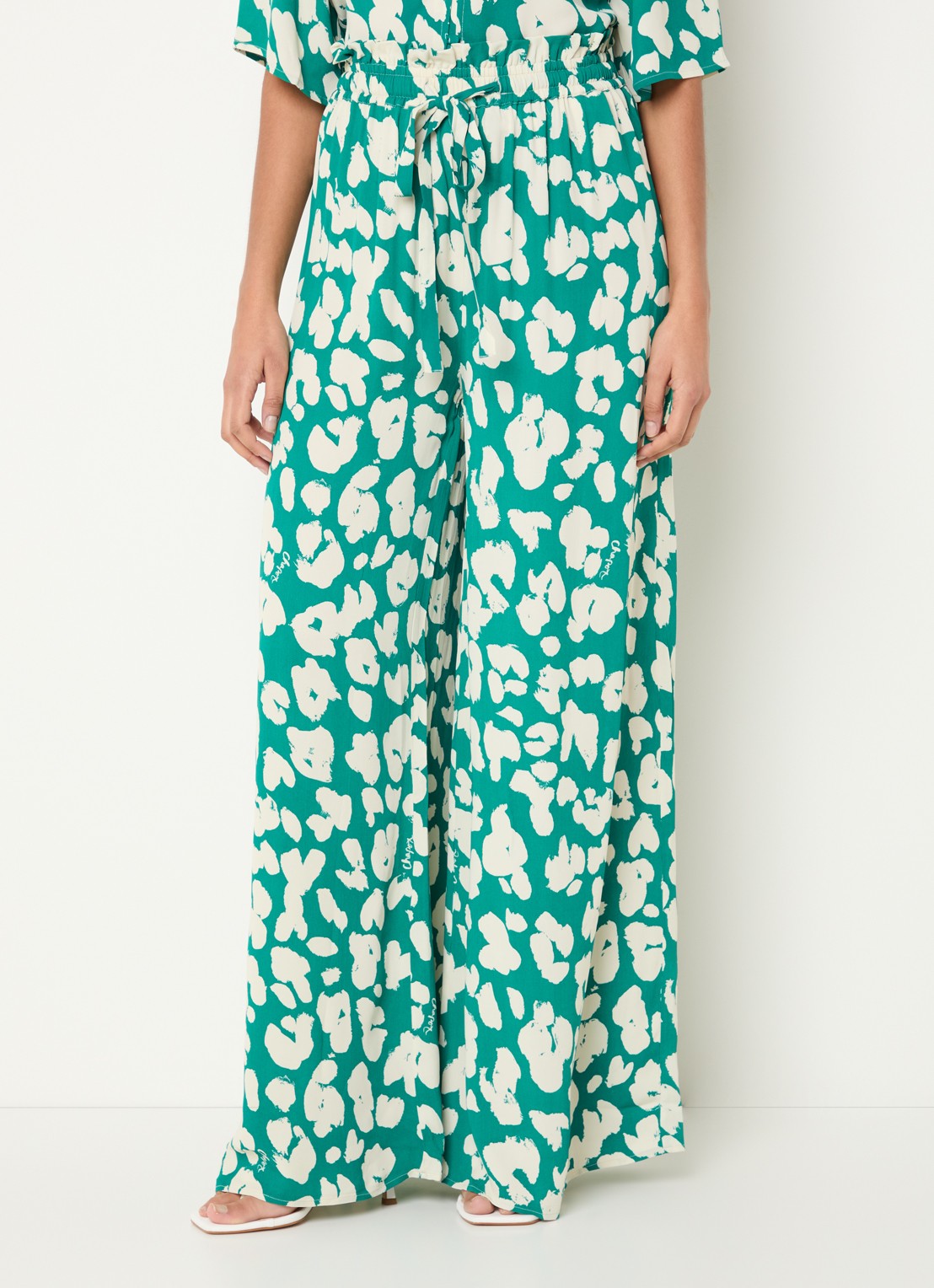 Fabienne Chapot Palapa high waist wide fit palazzo broek met print - detail 4 groen