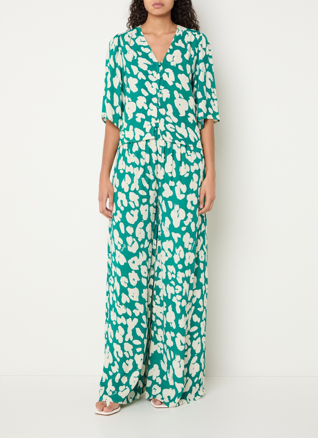 Fabienne Chapot Palapa high waist wide fit palazzo broek met print - voorkant 3 groen