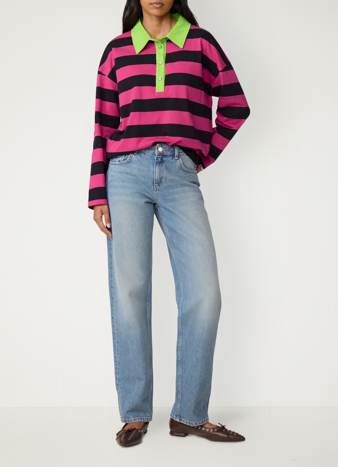 Fabienne Chapot Paula long sleeve met streepprint - voorkant 3 fuchsia