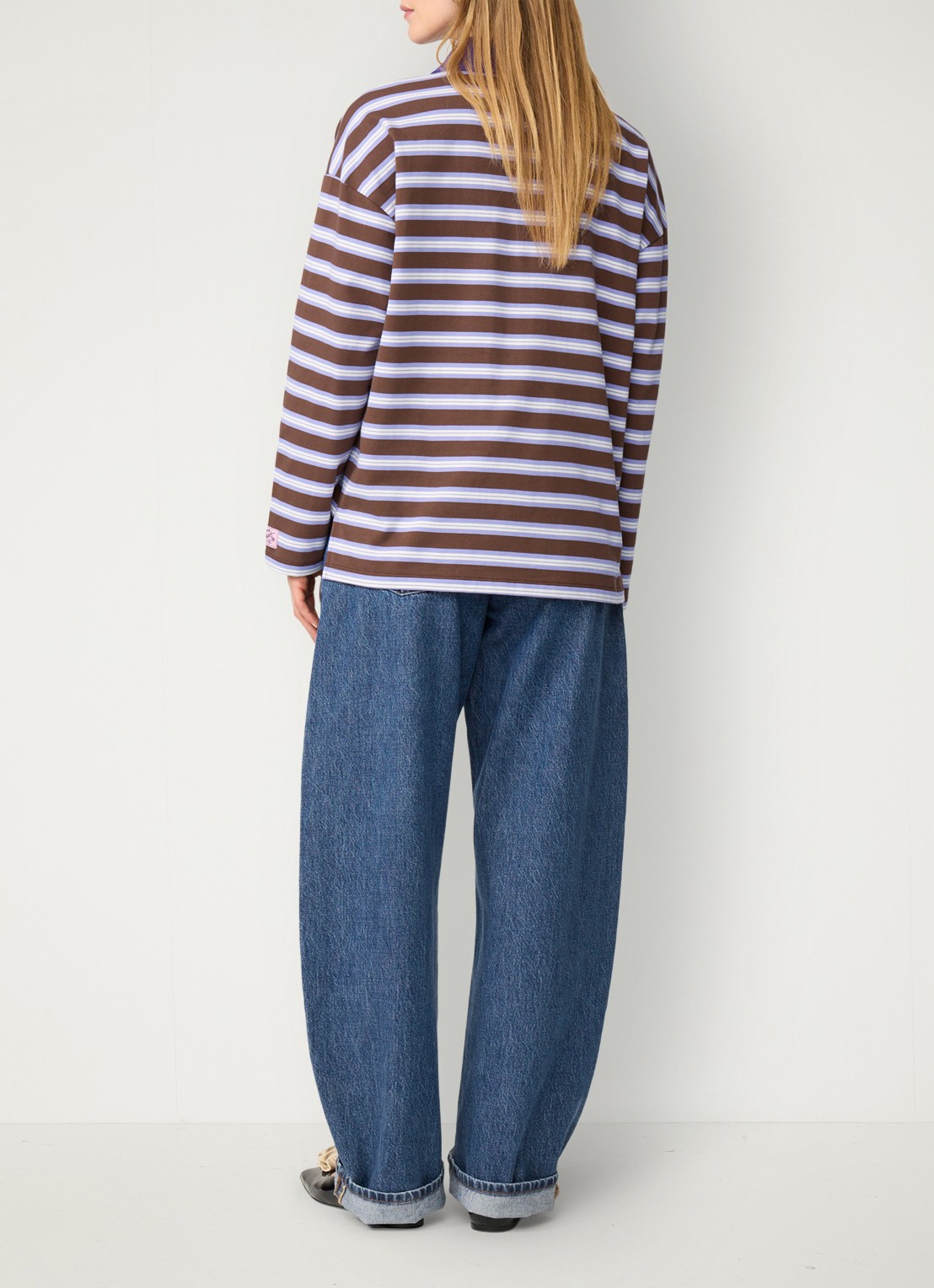 Fabienne Chapot Paula sweater met streepprint en polokraag - achterkant 3 bruin