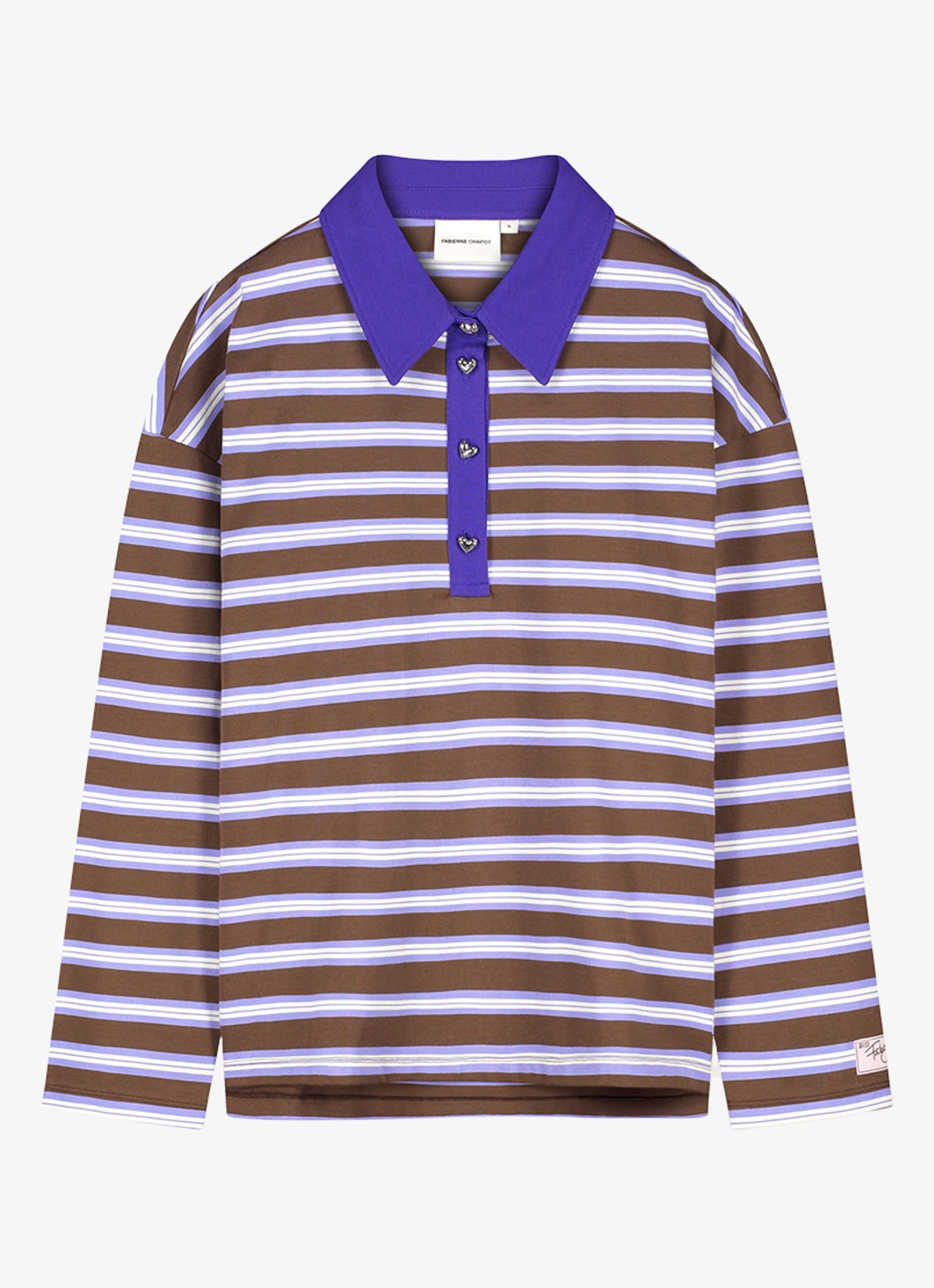 Fabienne Chapot Paula sweater met streepprint en polokraag - voorkant 4 bruin
