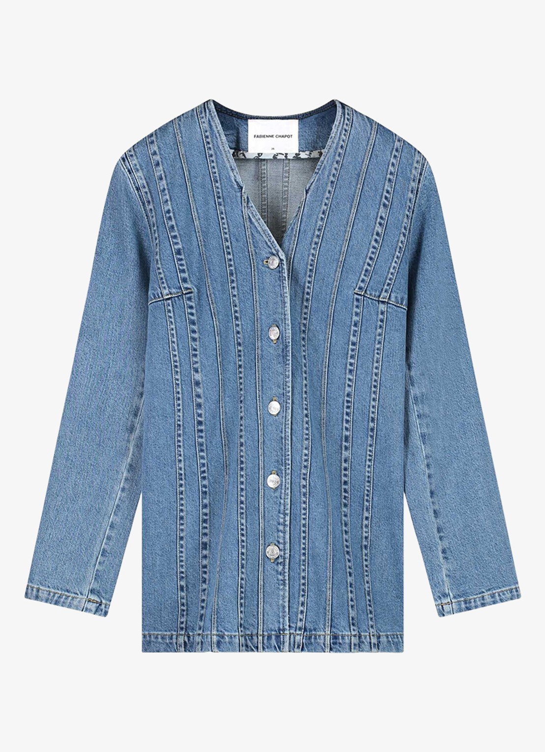Fabienne Chapot Phielix jack van denim met V-hals - voorkant 3 indigo