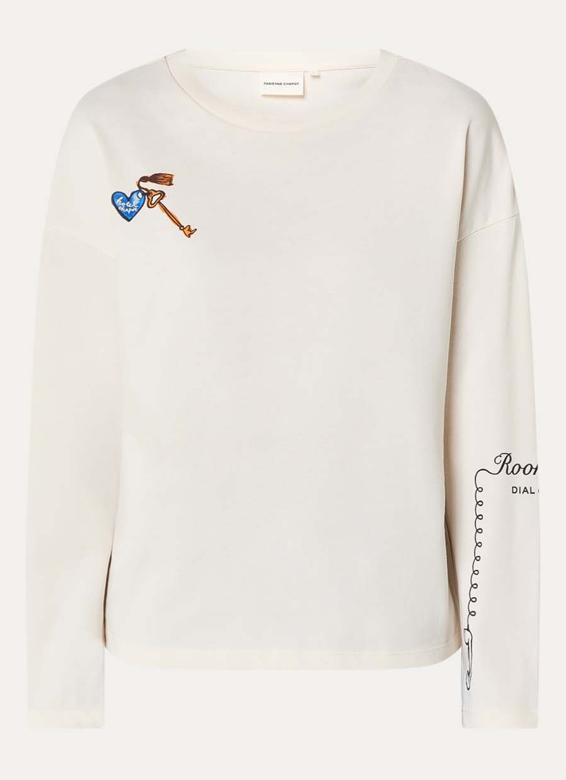 Fabienne Chapot Phileine longsleeve met logo- en backprint - voorkant gebroken wit