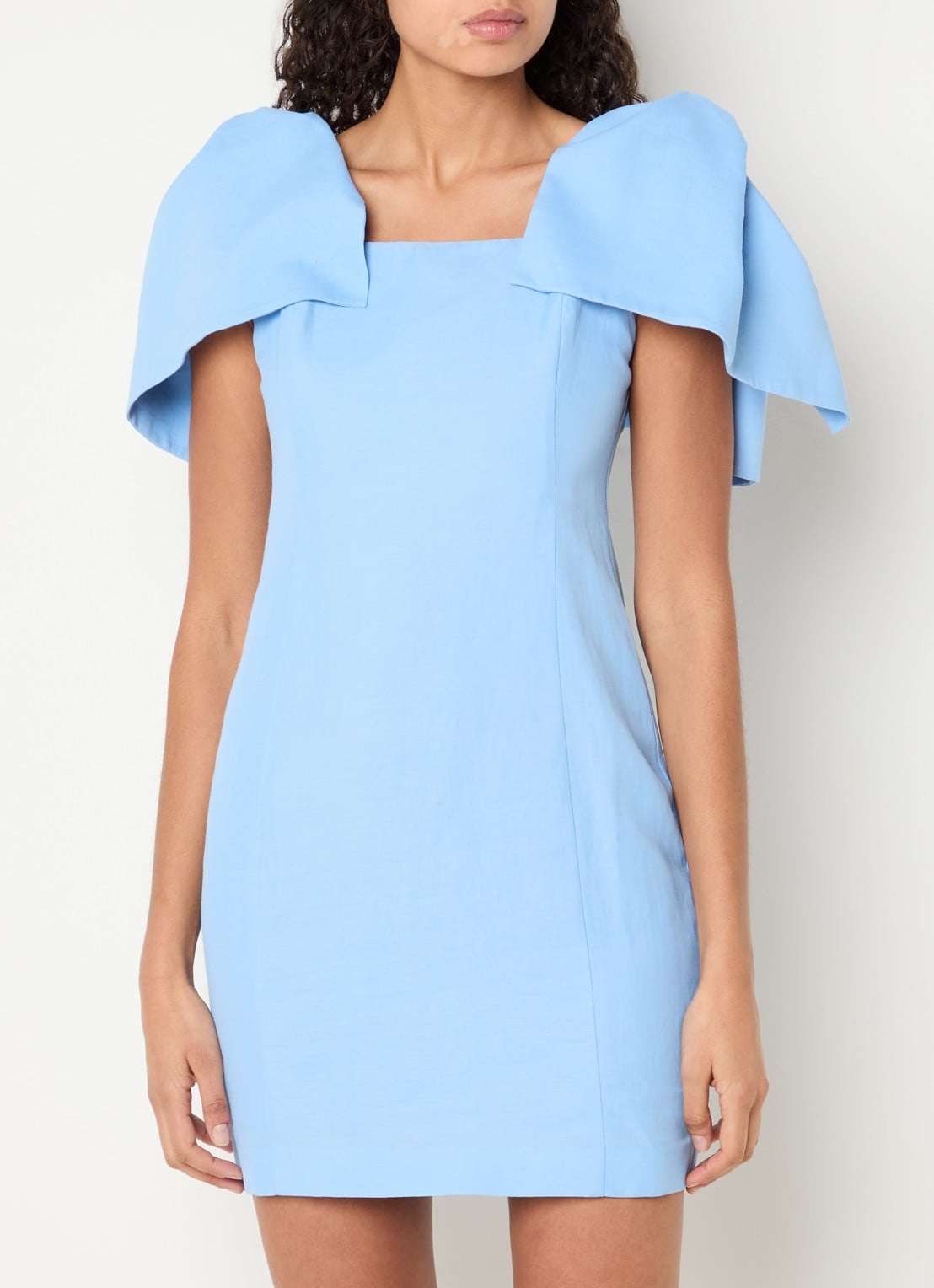 Fabienne Chapot Pio mini jurk in linnenblend met strikdetail - achterkant 3 blauwgrijs