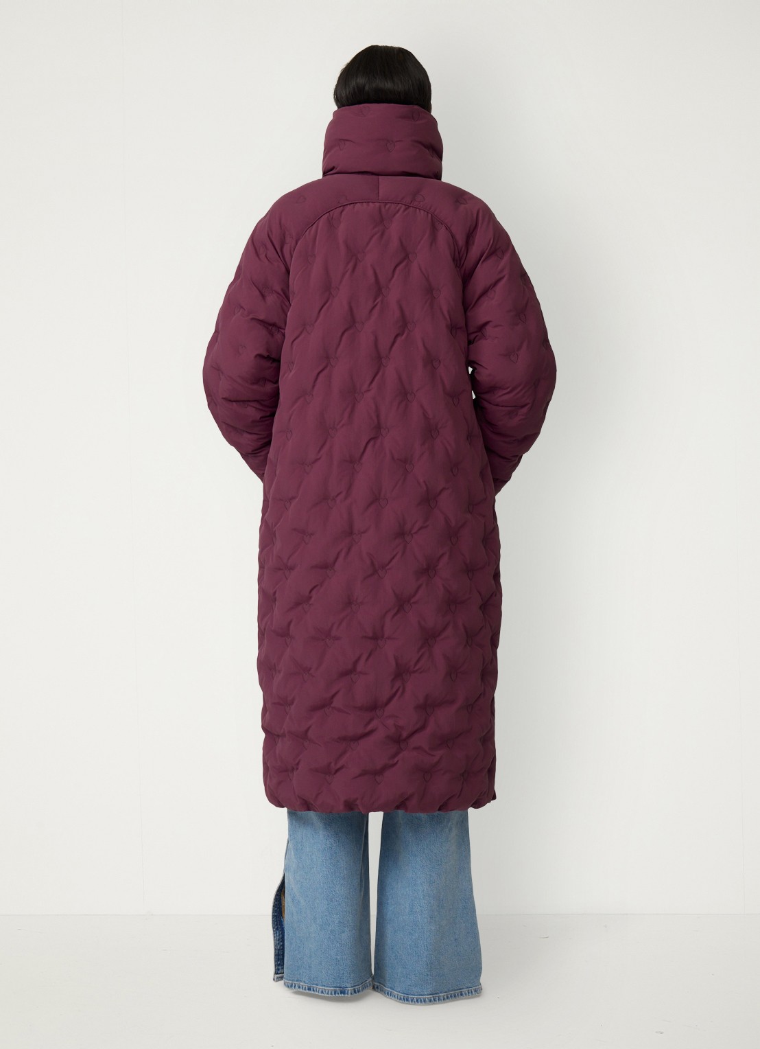 Fabienne Chapot Pomme longline pufferjas met steekzakken - achterkant 3 bordeauxrood