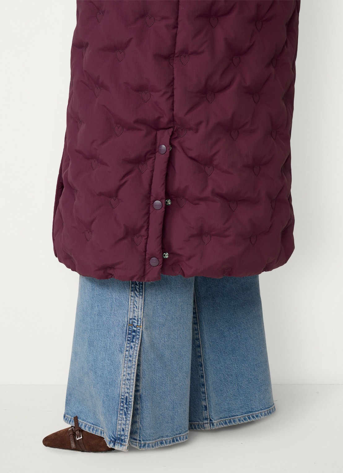 Fabienne Chapot Pomme longline pufferjas met steekzakken - detail 2 bordeauxrood
