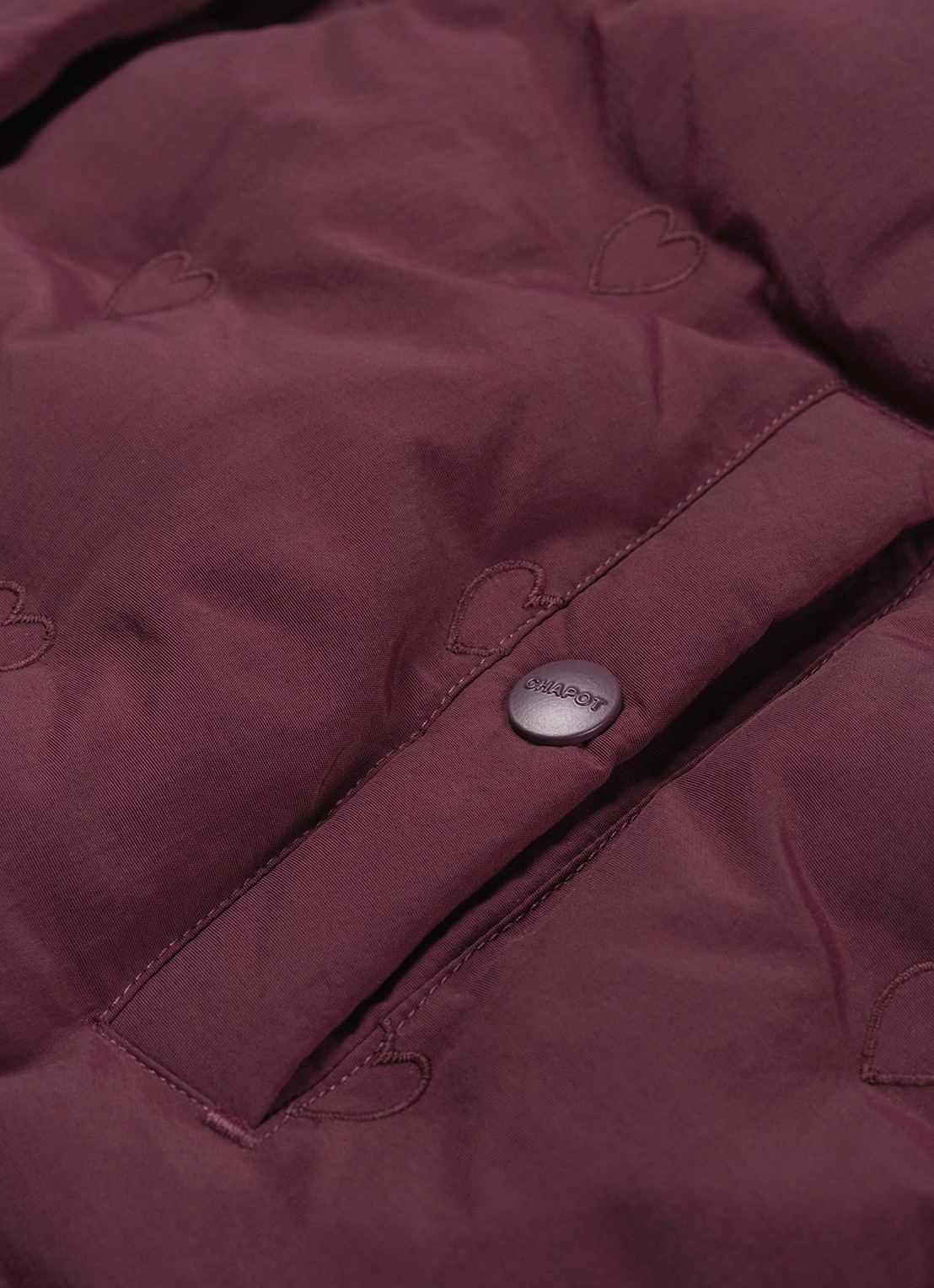 Fabienne Chapot Pomme longline pufferjas met steekzakken - detail 2 bordeauxrood
