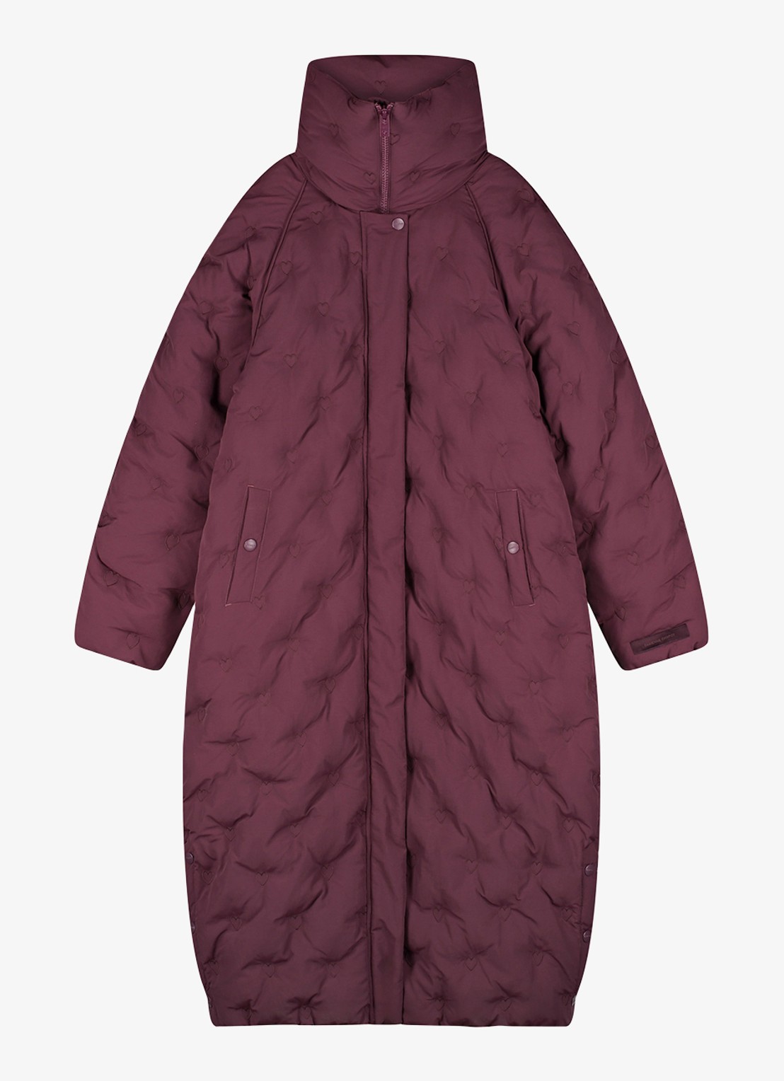 Fabienne Chapot Pomme longline pufferjas met steekzakken - voorkant 4 bordeauxrood