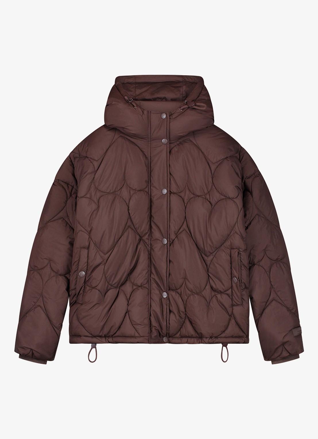 Fabienne Chapot Prisca puffer jack met capuchon en steekzakken - voorkant chocoladebruin