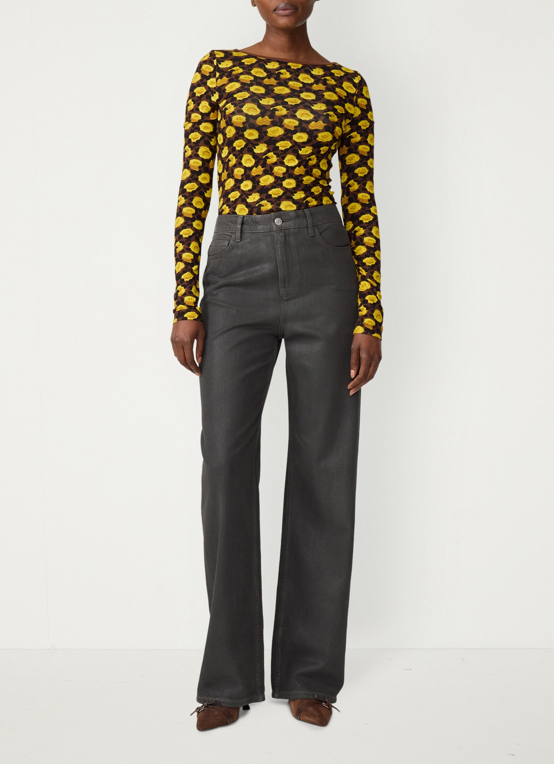 Fabienne Chapot Roe top met bloemenprint - voorkant 5 geel