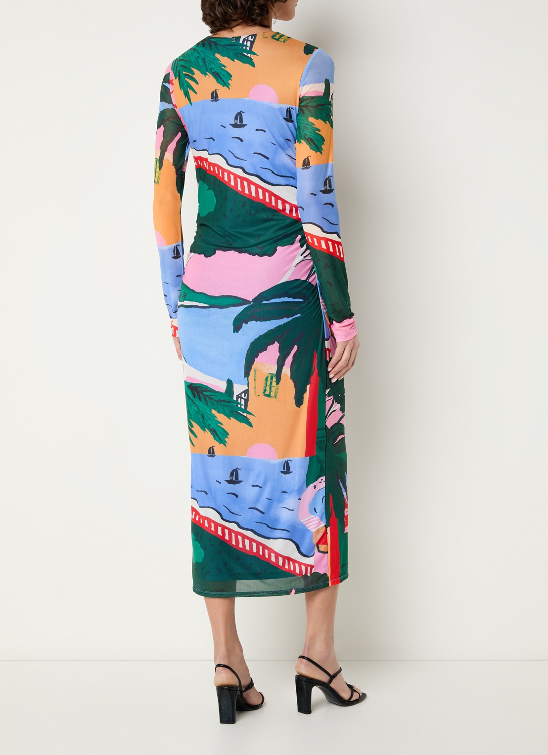 Fabienne Chapot Samara midi jurk van mesh met print - achterkant blauw