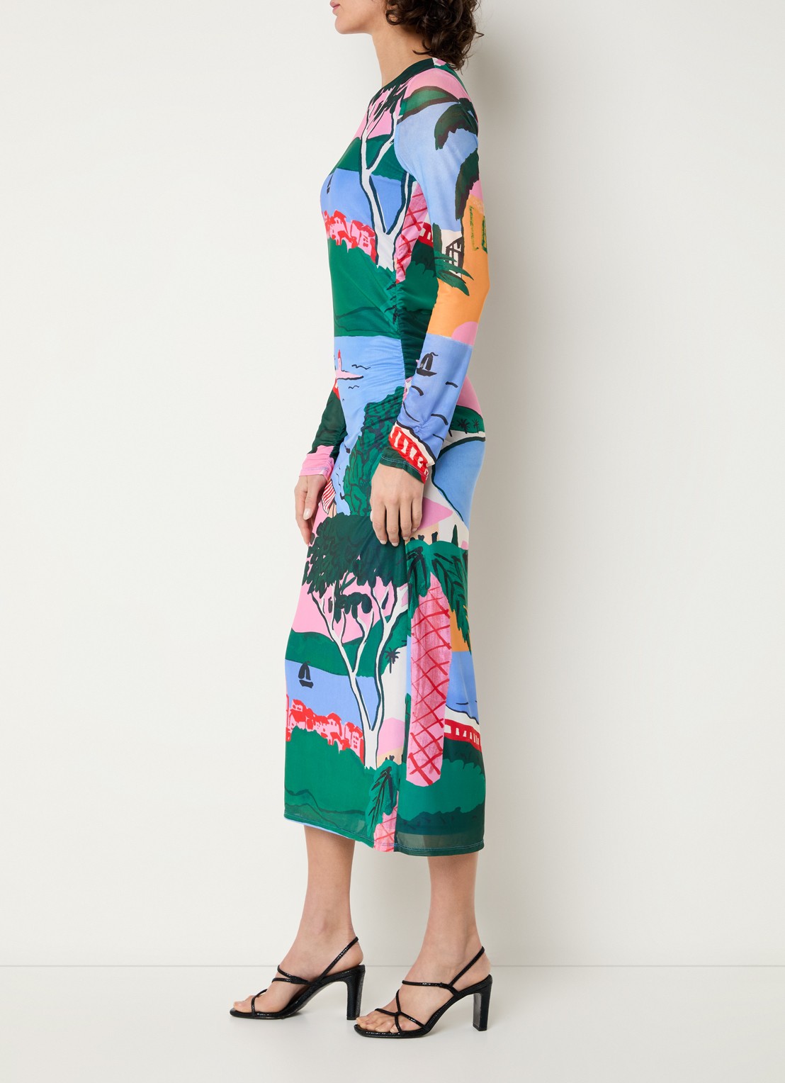 Fabienne Chapot Samara midi jurk van mesh met print - voorkant 3 blauw
